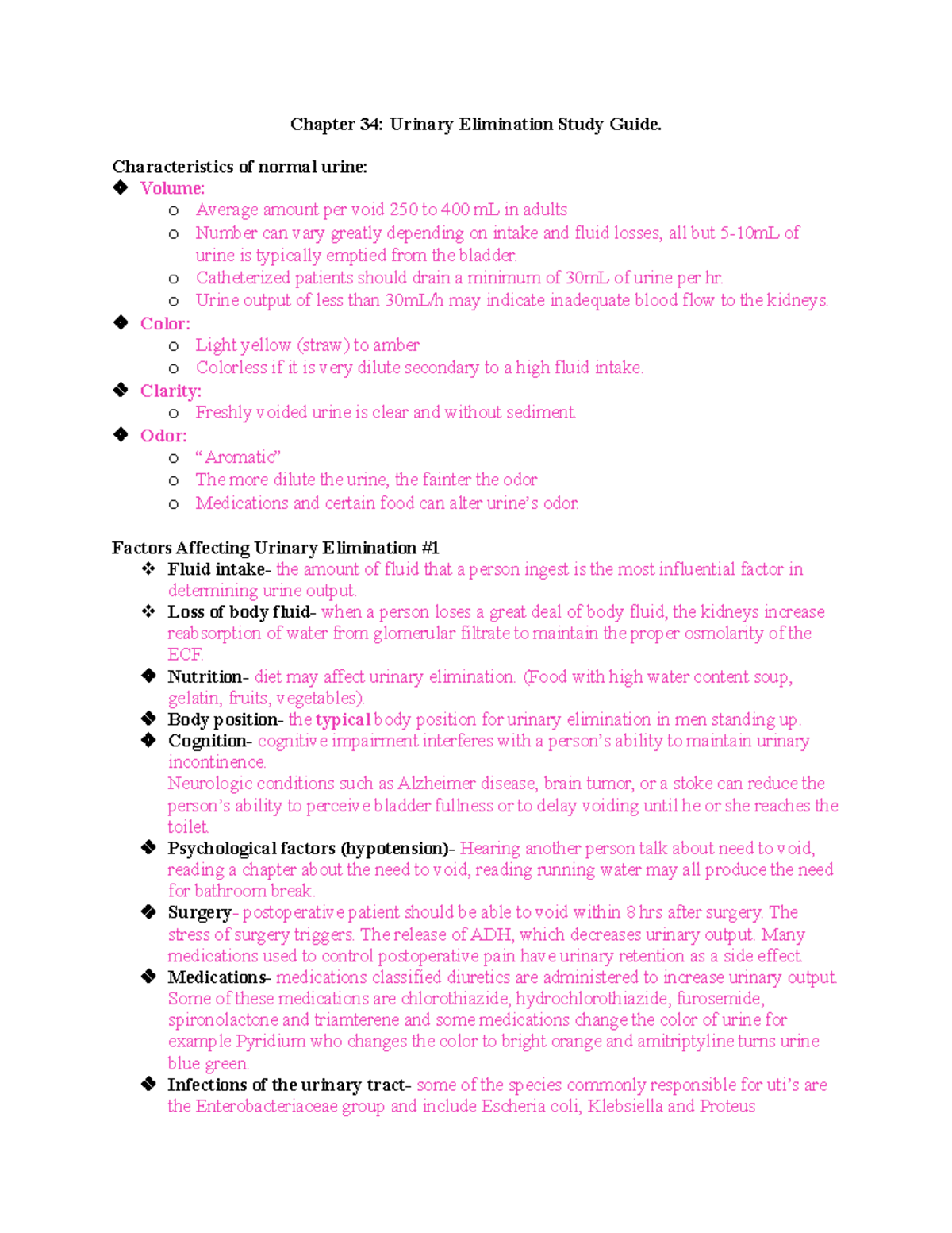 Chapter 34 Study Guide: Urinary Elimination & Factors Affecting ...