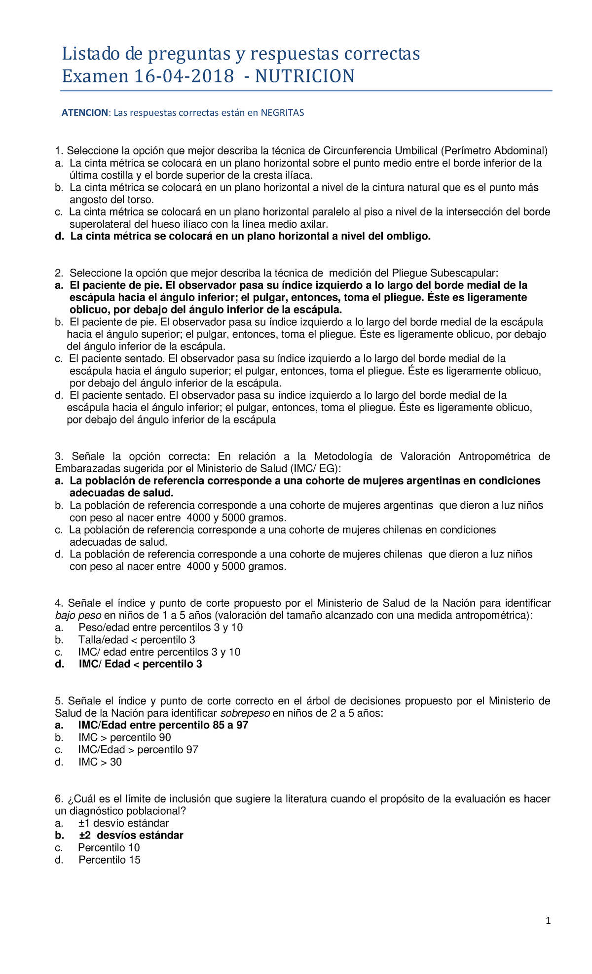 Examen de Nutrición - NUTRICION 2018 - Preguntas y Respuestas - Document Preview