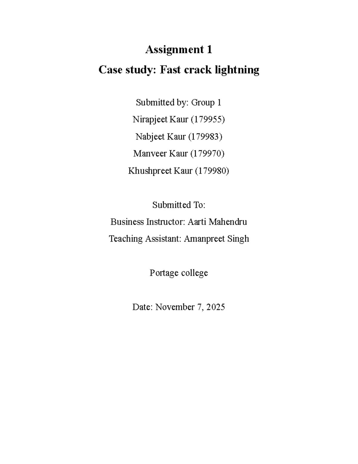 Assignment 1 Case Study: Fast Crack Lightning Analysis - Studocu