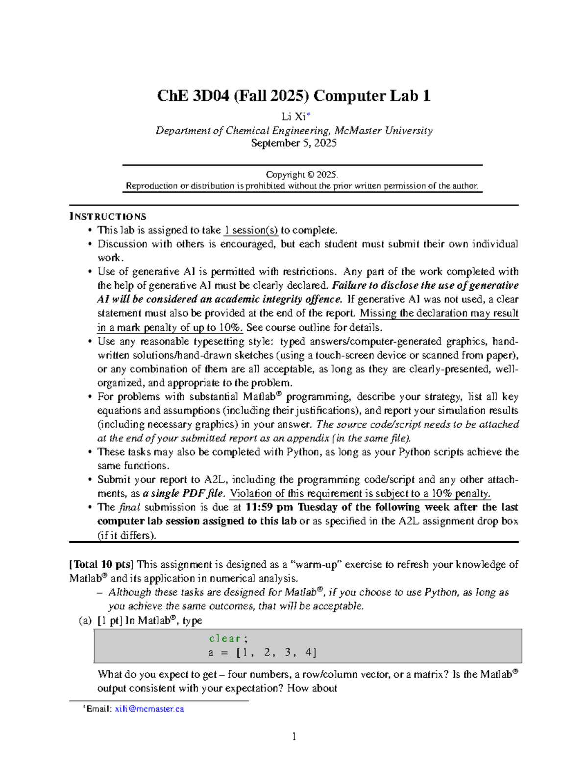 ChE 3D04 Computer Lab 1 - Numerical Analysis & Python Tasks - Studocu