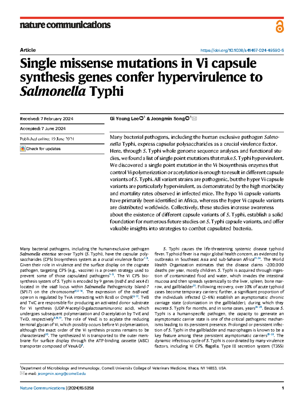 Single Missense Mutations in Vi Capsule Genes Enhance Salmonella Typhi ...