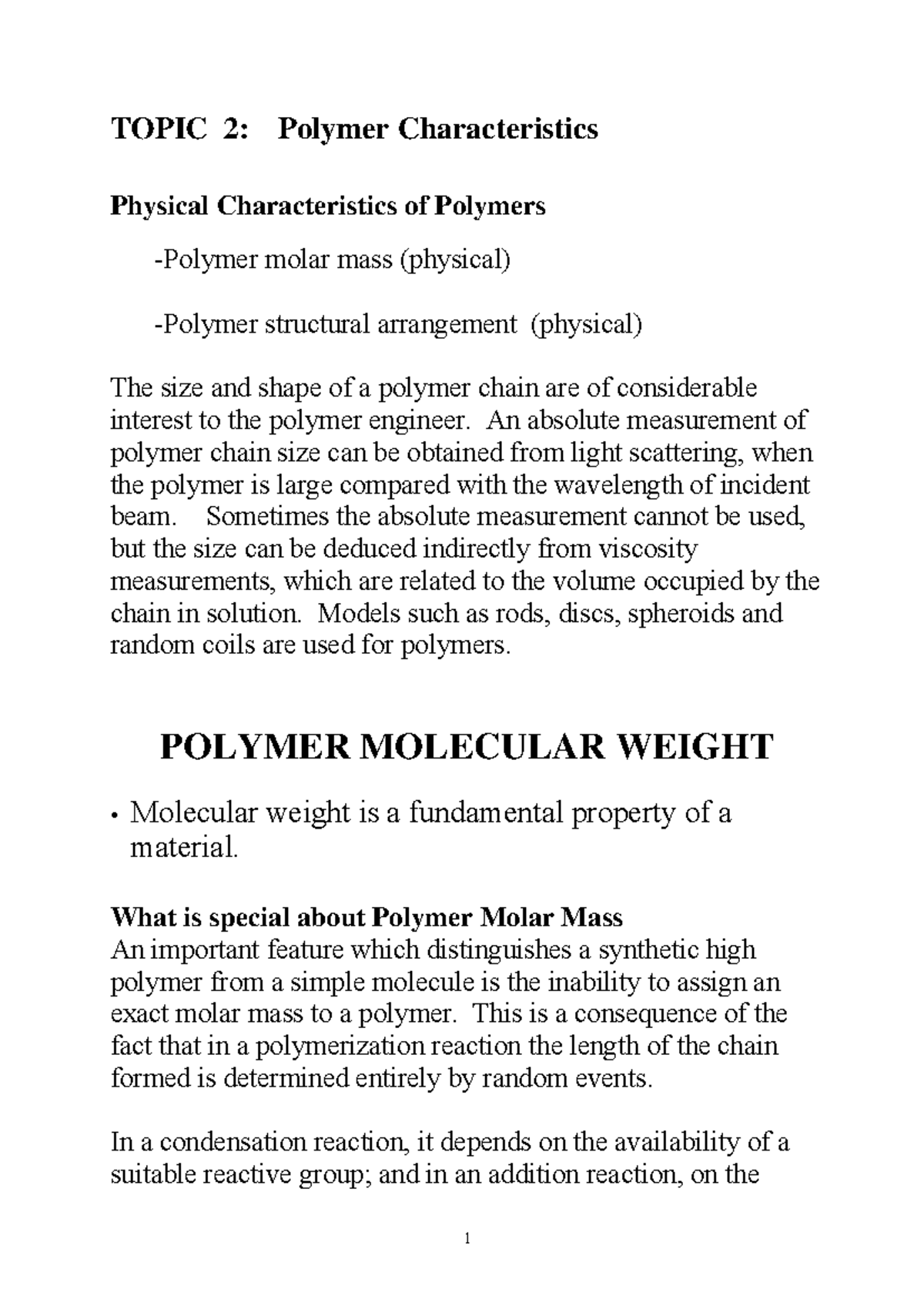 Polymer Engineering: Lecture Notes 2 - Understanding Polymer ...