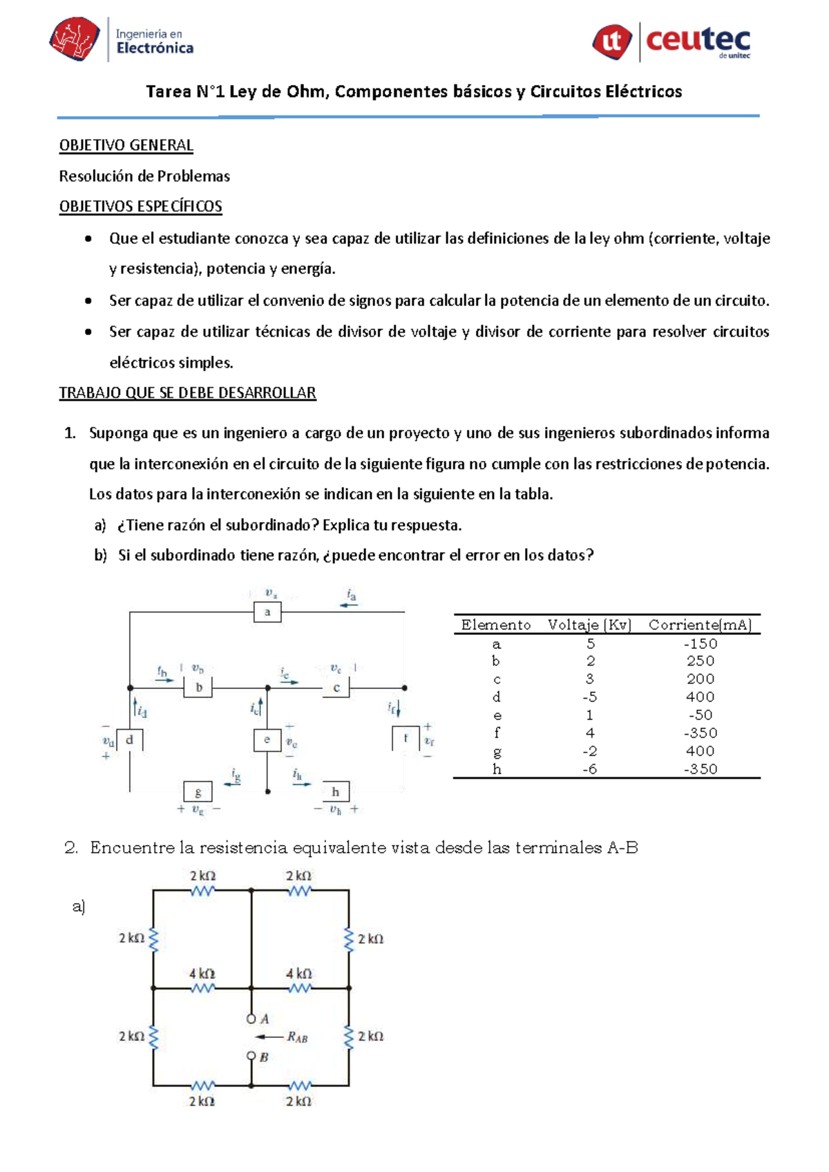 Tarea N°1: Ley de Ohm y Circuitos Eléctricos Básicos - Resolución de Problemas - Document Preview