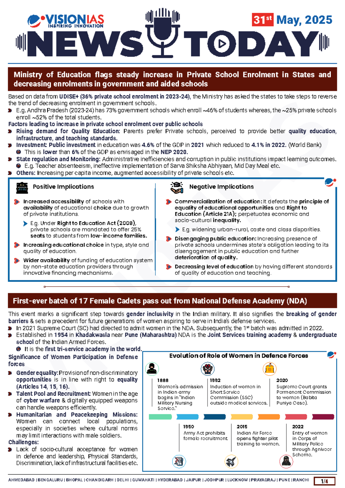 Vision IAS Daily Current Affairs - 31 May 2025 Insights on Education ...