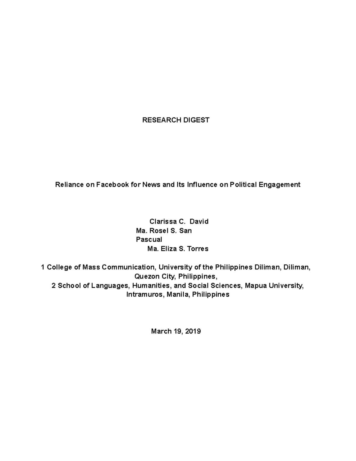 Research Digest: Influence of Facebook on Political Engagement and News ...