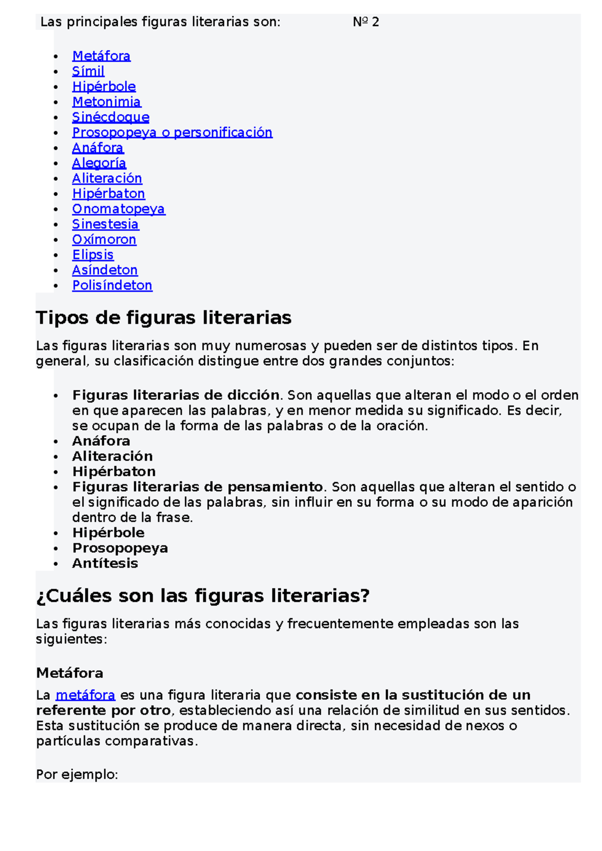 Apoyo - 2 - Principales Figuras Literarias: Definiciones y Ejemplos -  Studocu