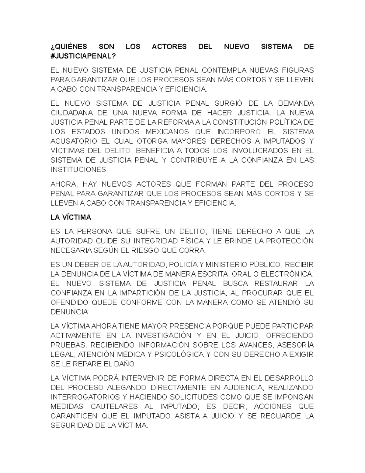 Actores del Nuevo Sistema de Justicia Penal en México - Studocu