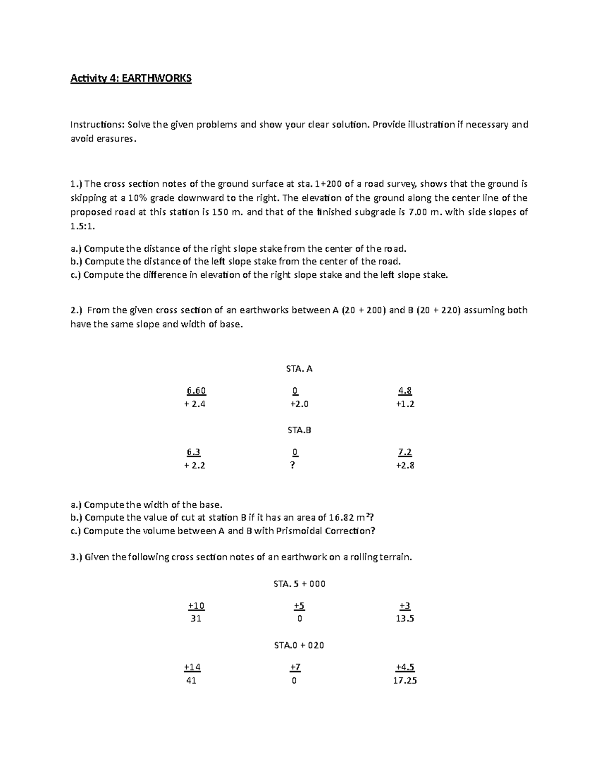 Activity 4: Earthworks Problems & Solutions (CE Course) - Studocu