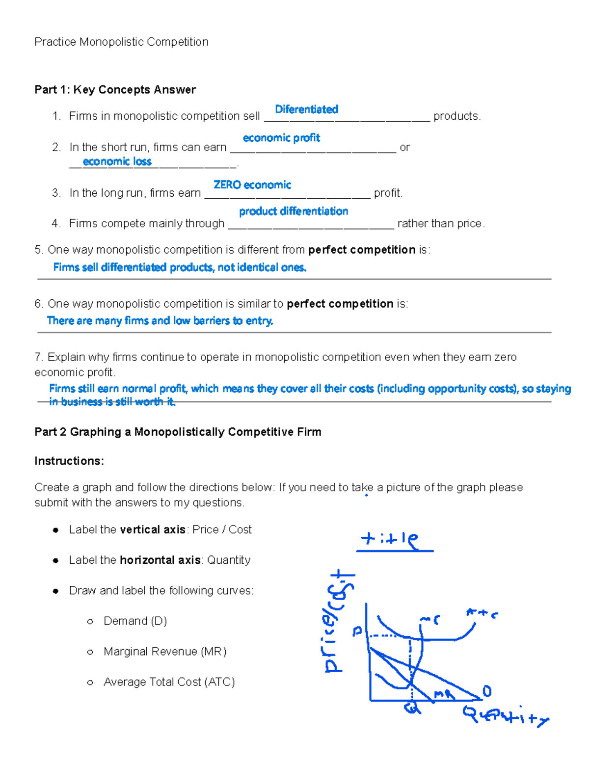 Practice Monopolistic Competition (Econ 101): Key Concepts & Graphing ...