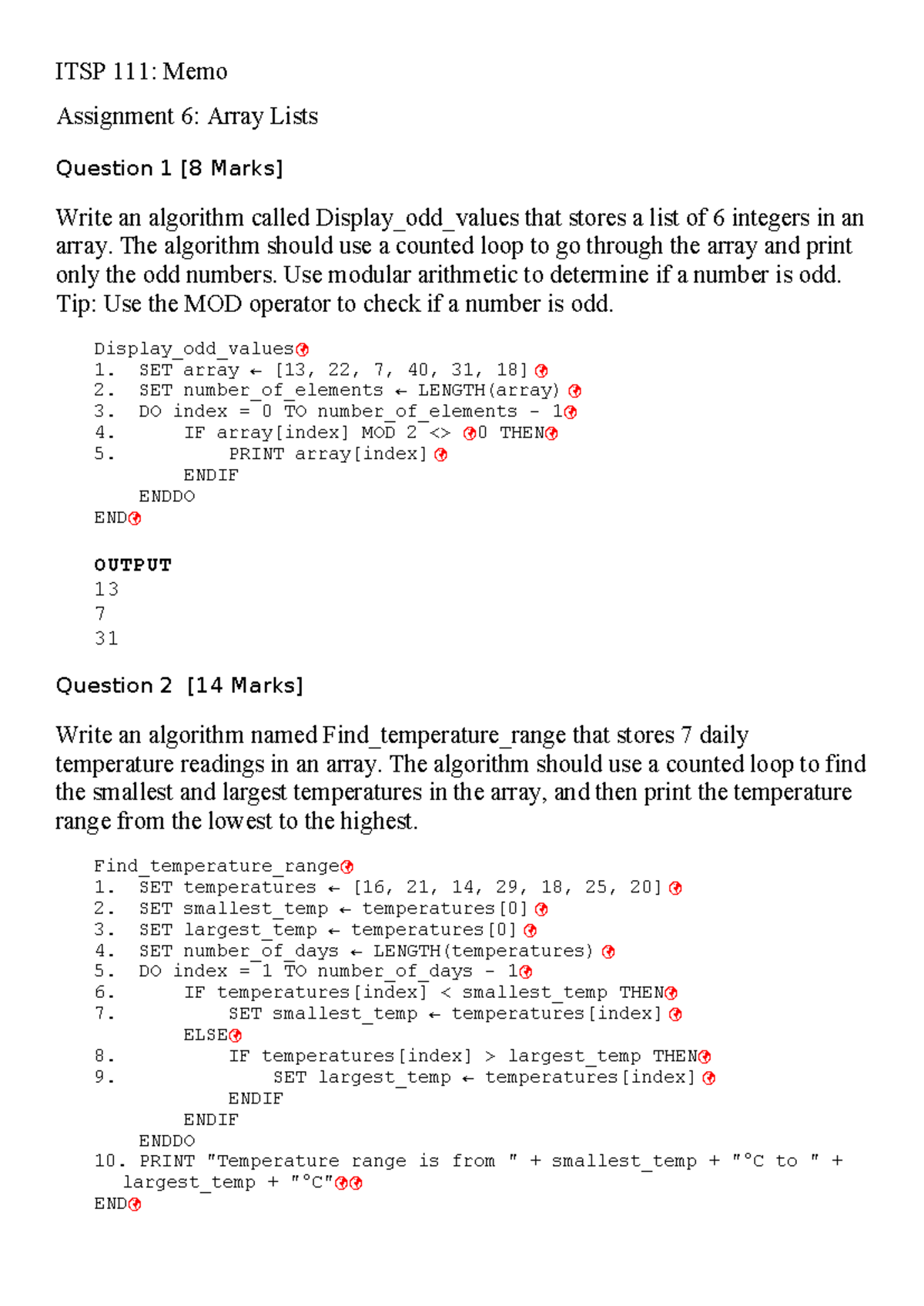 ITSP 111 Assignment 6: Algorithms for Array Lists and Temperatures ...