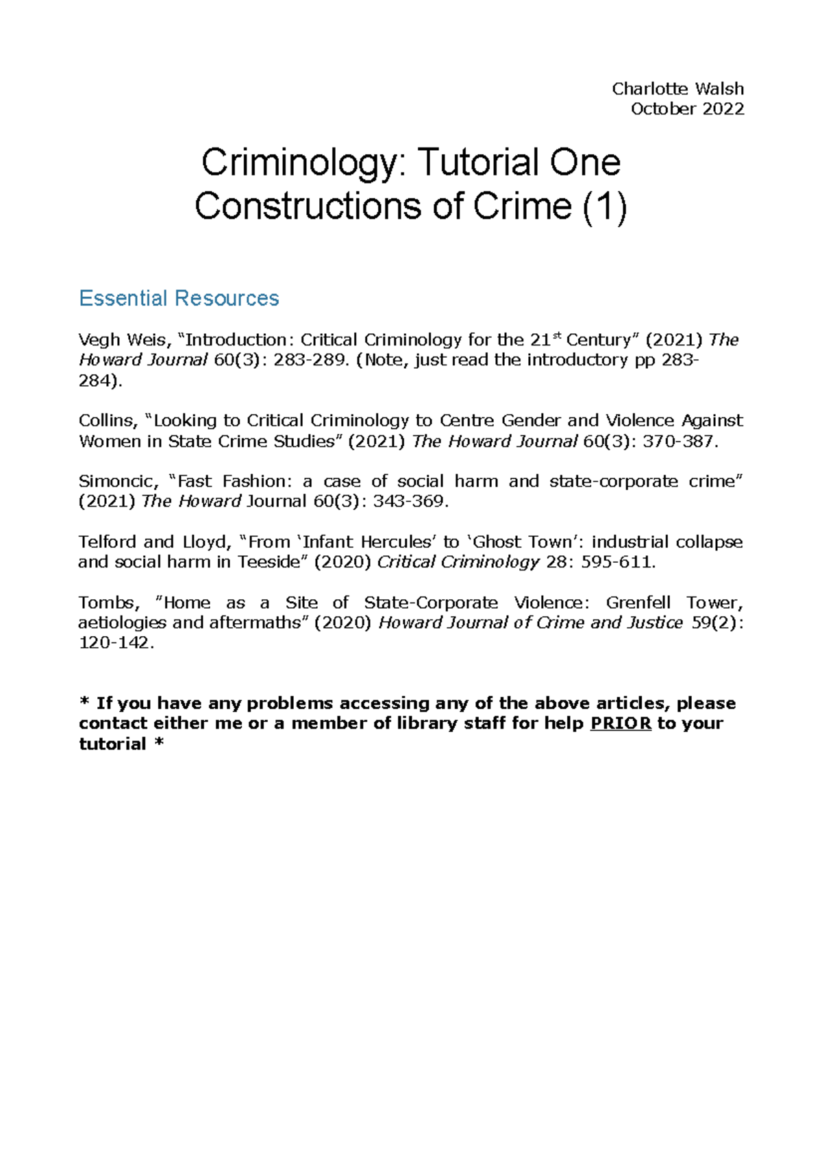 Criminology 101: Constructions of Crime Tutorial One Insights - Studocu