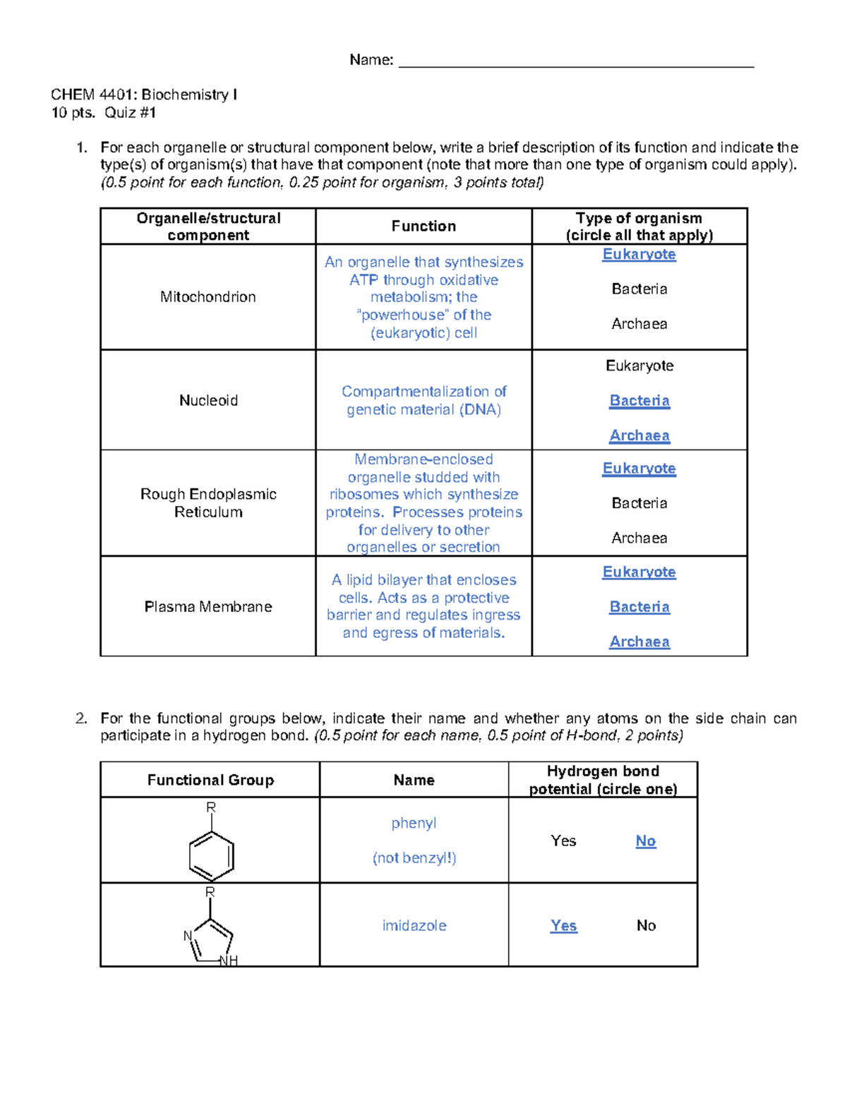 Quiz 1 Solutions for CHEM 4401: Biochemistry I (Fall 2025) - Studocu