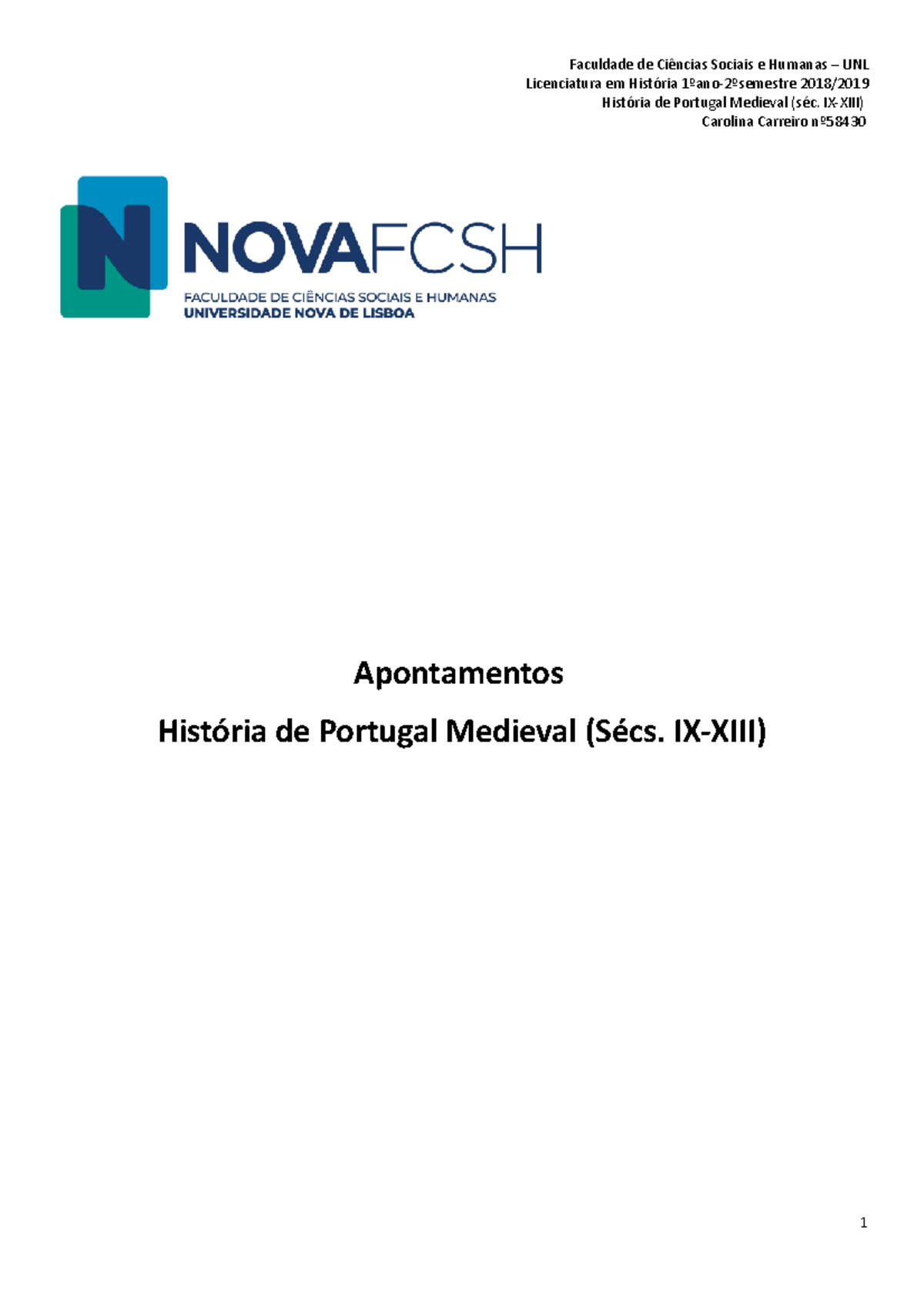 Apontamentos de História de Portugal Medieval (sécs. IX-XIII) - 1º Ano - Document Preview