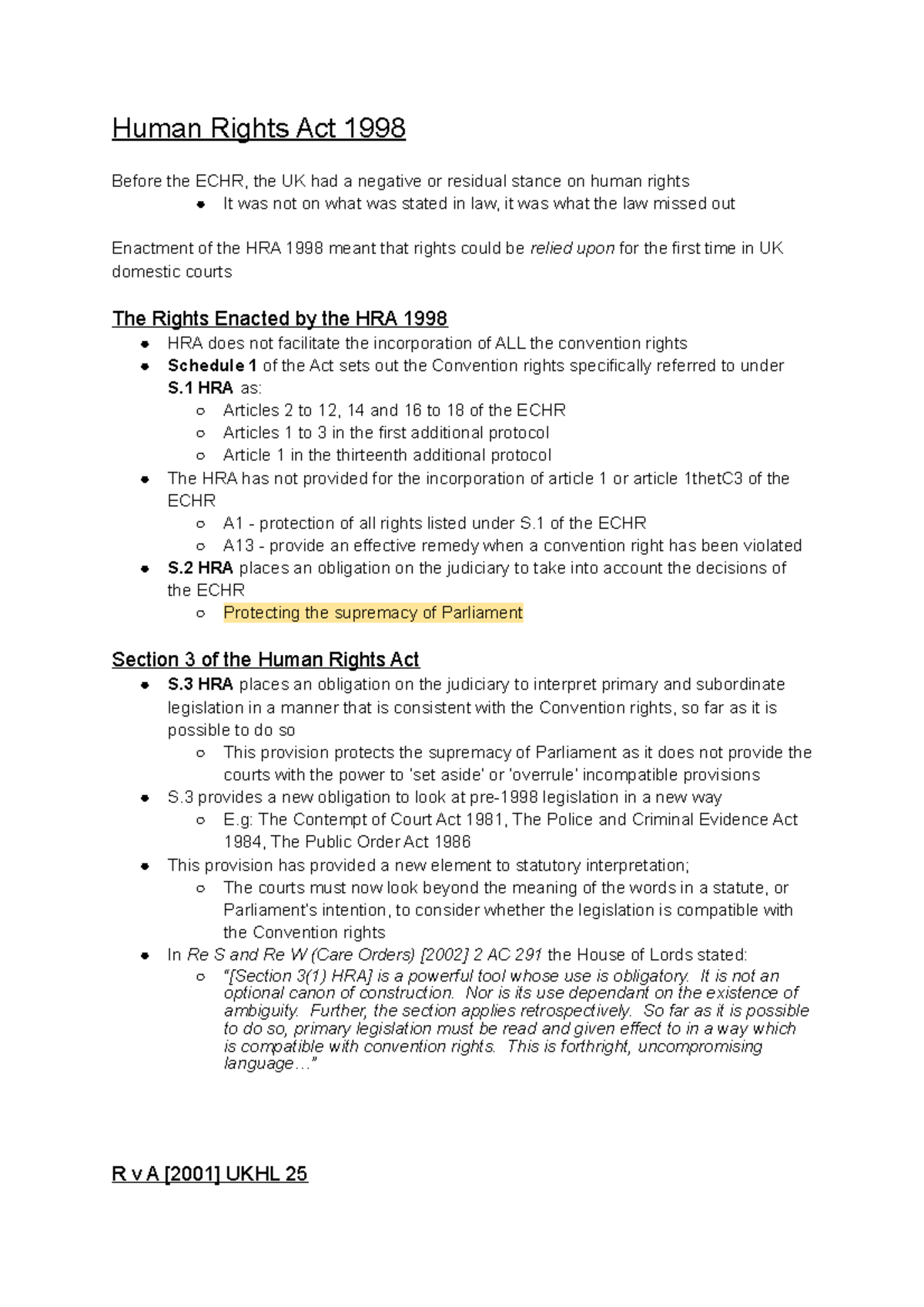 Human Rights Act 1998: Understanding Its Provisions and Impacts - Studocu