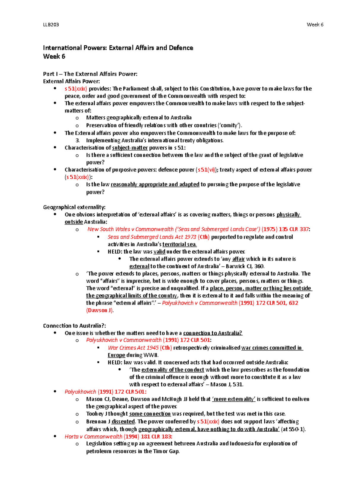 Week 6 - International Powers in constitutional law. - International ...