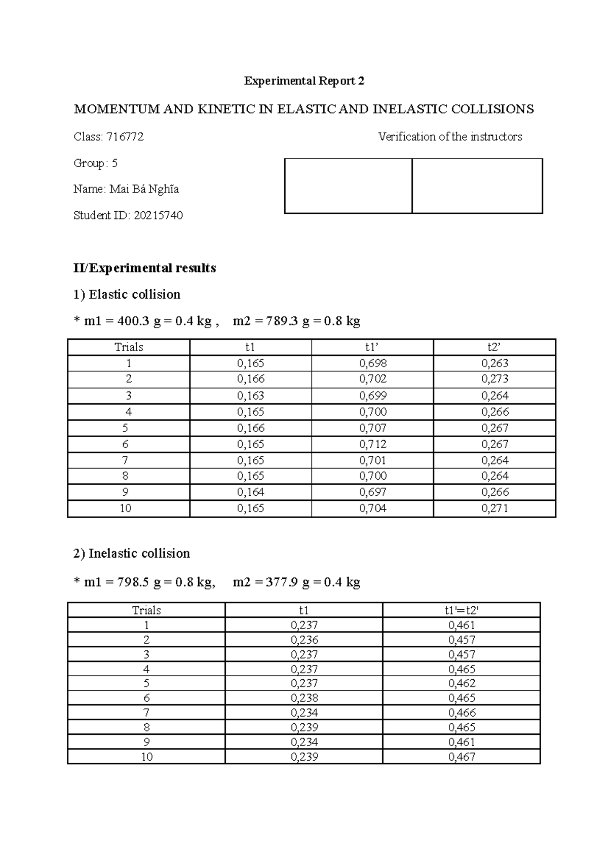 Experimental-Report-2 - Experimental Report 2 MOMENTUM AND KINETIC IN ...