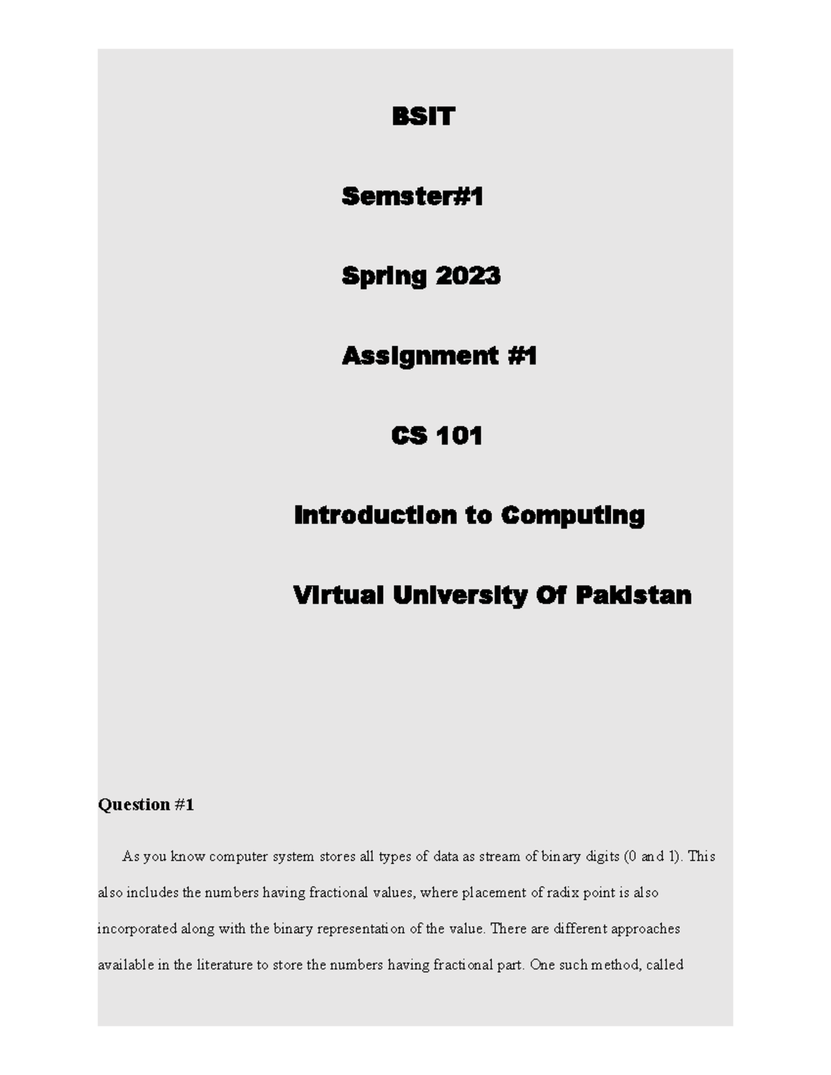 CS 101 - Assignment 1: Floating-Point Notation Explained - Studocu