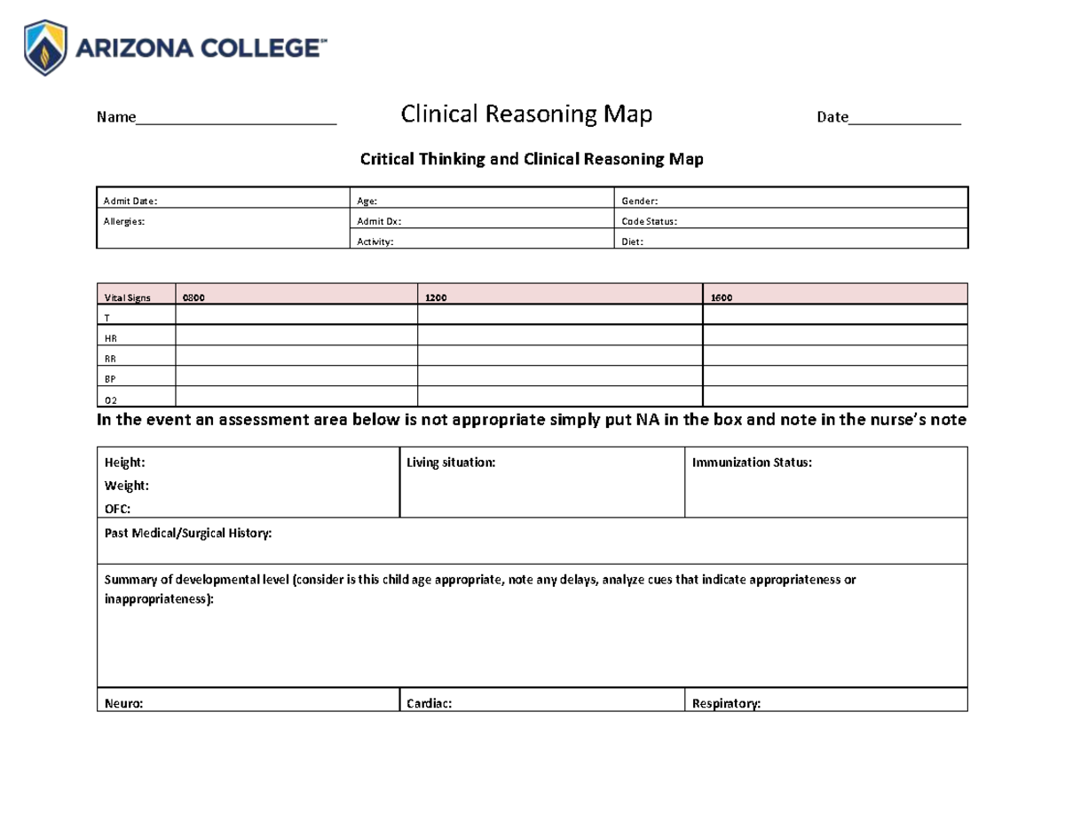 Clinical Reasoning Map: Critical Thinking in Pediatrics (Rev. 03) - Studocu