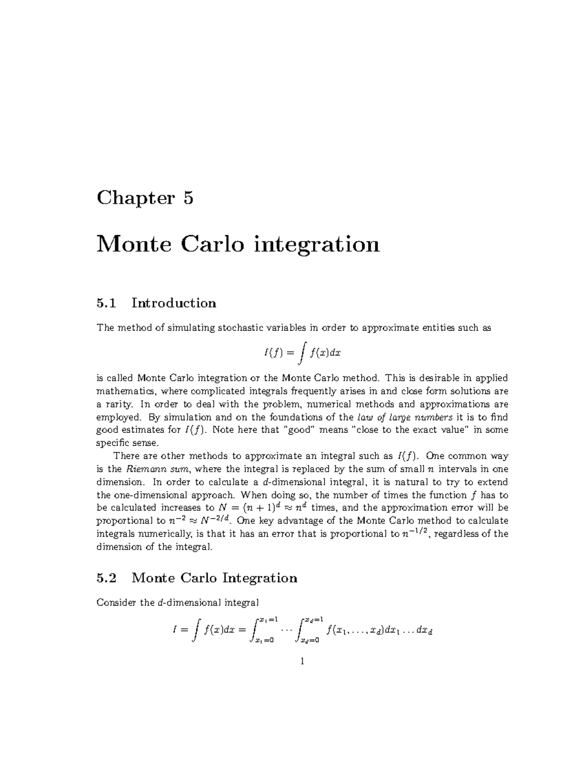 Chalmers U 2014 - MCI - Chapter 5: Monte Carlo Integration Notes - Studocu