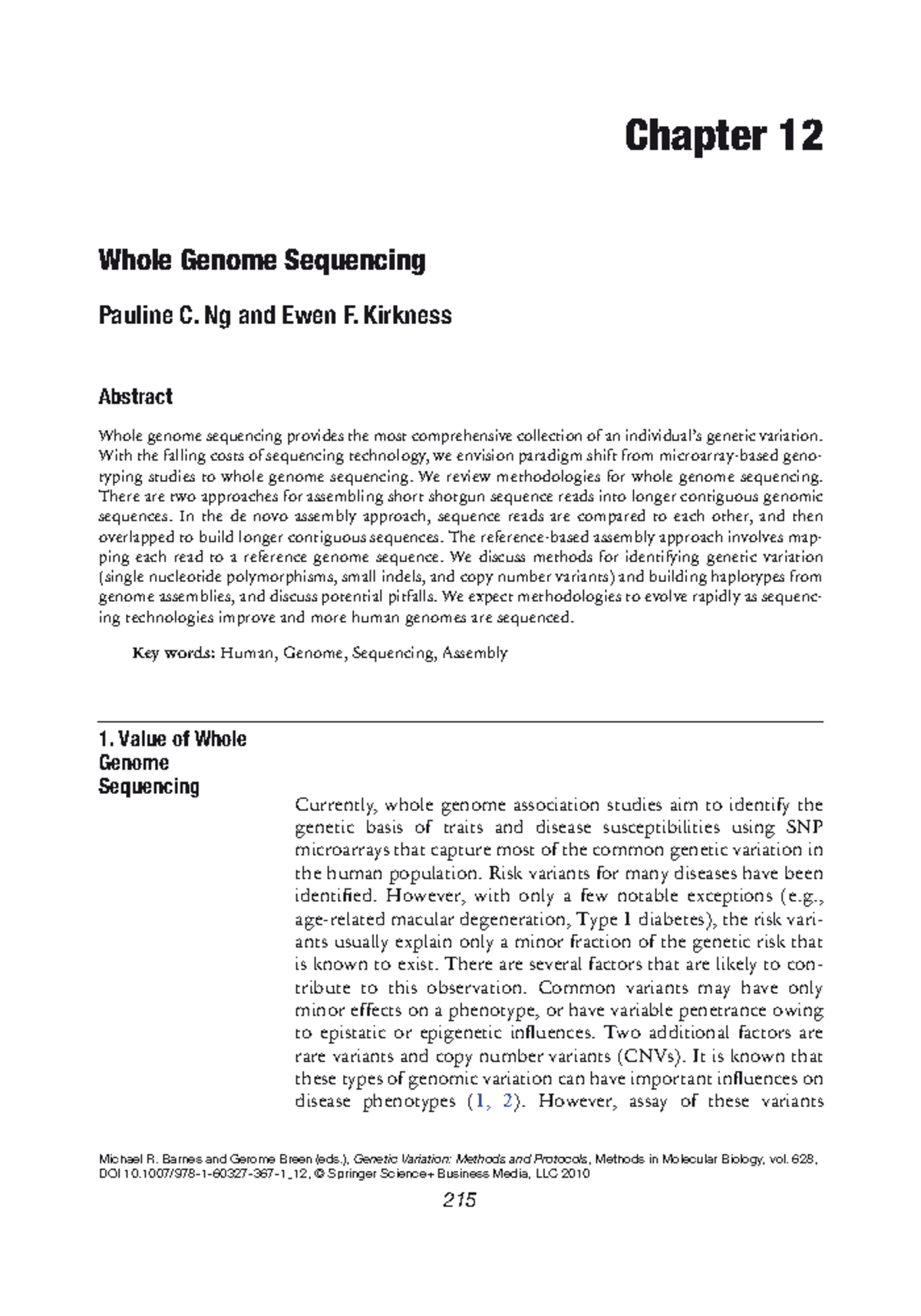 WGS - Whole genome sequencing - 215 Chapter 12 Whole Genome Sequencing ...
