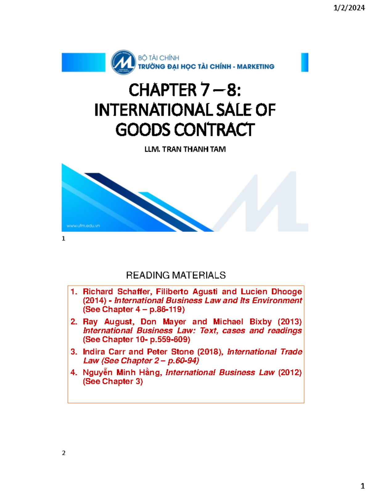 LLM International Sale of Goods Contracts: Chapter 7-8 Notes - Studocu