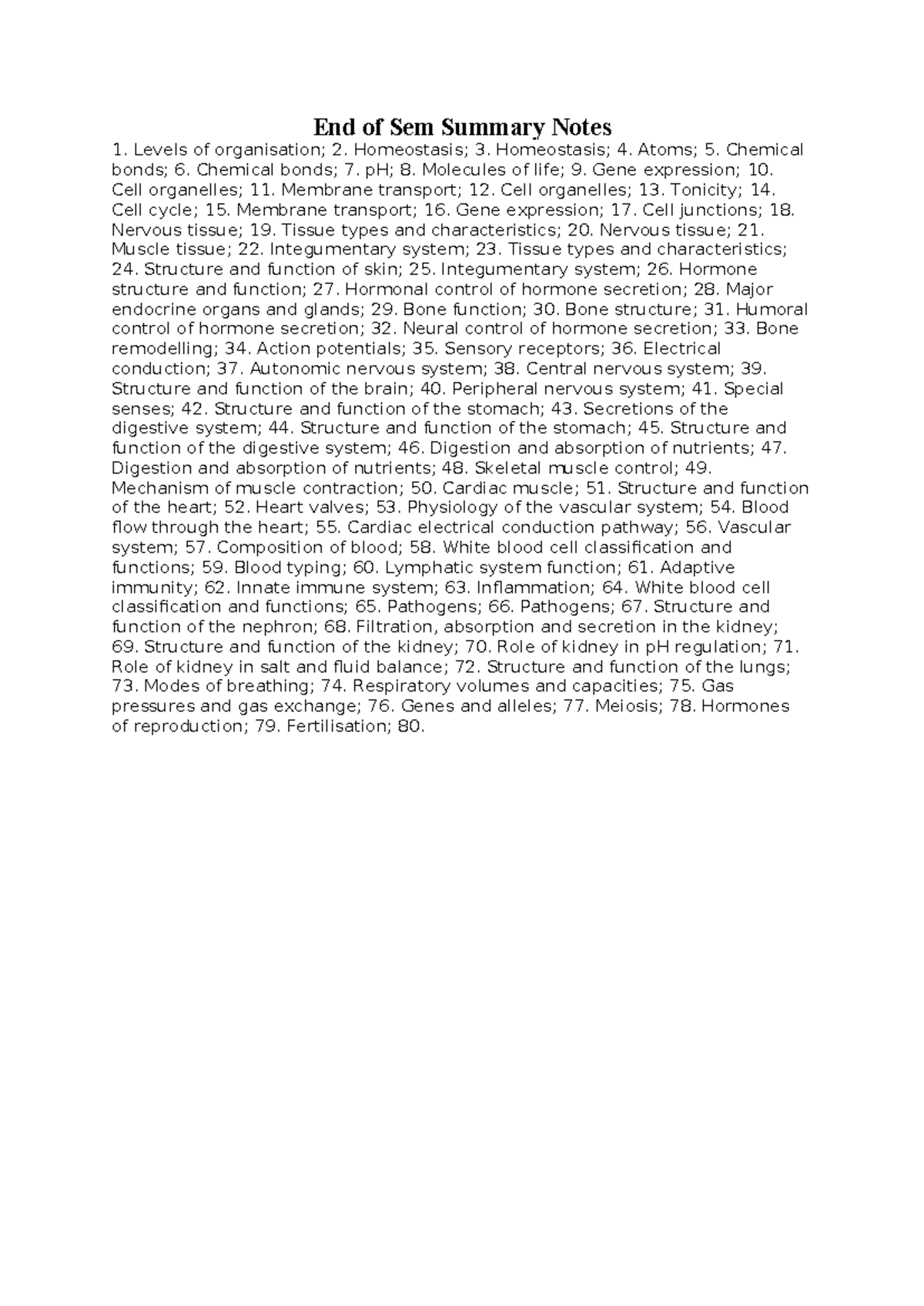 End of Semester Summary Notes for Week 1 in Bio 101 - Studocu