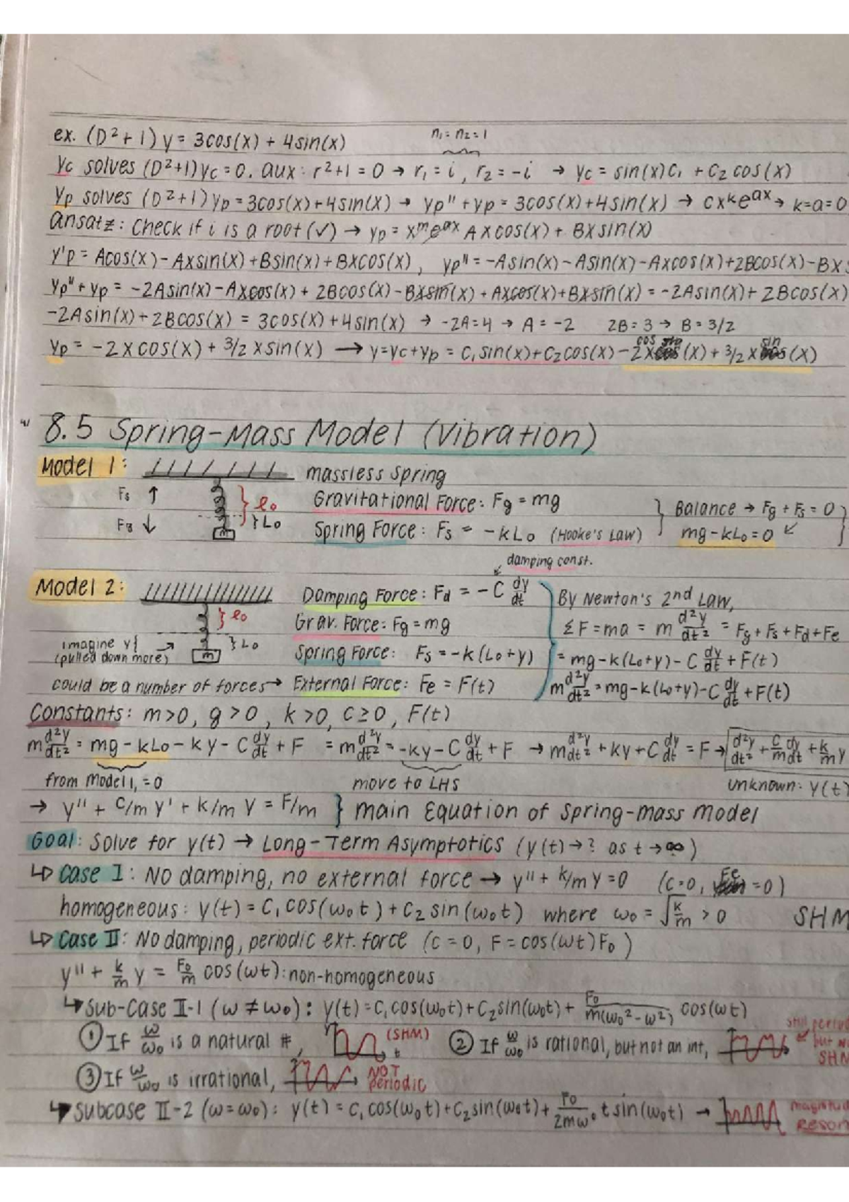 Gamma Notes 2024: Spring Mass Vibration Models and Asymptotics - Studocu