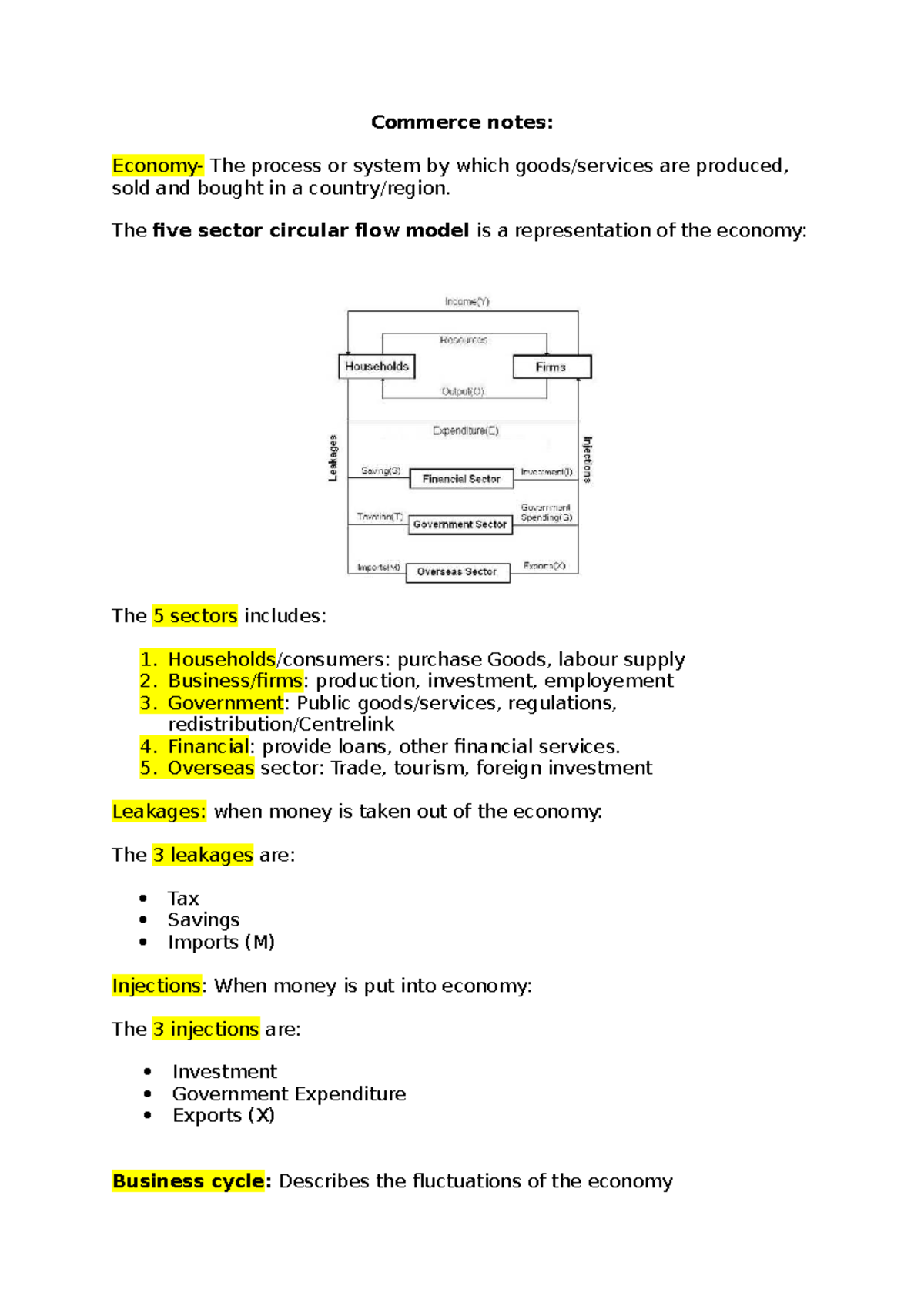 Commerce notes - Commerce notes: Economy- The process or system by ...