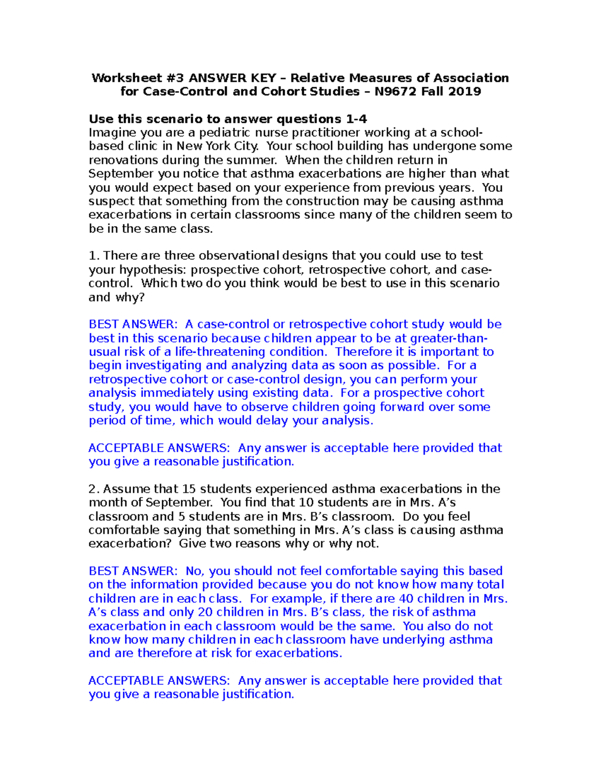 N9672 Worksheet 3 Answer Key: Relative Measures of Association - Studocu