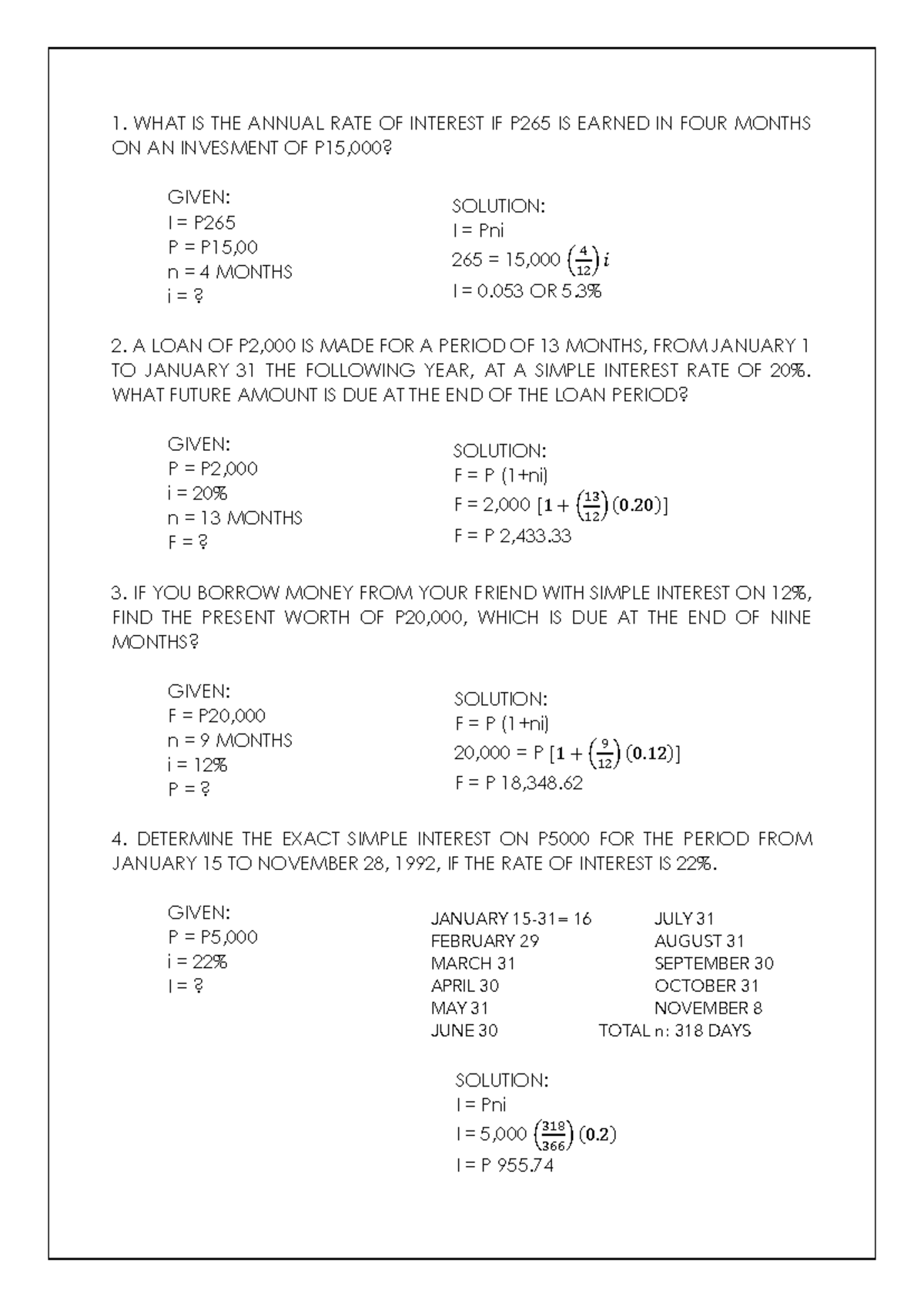 Econnnn - Simple Interest Calculations and Future Value Analysis - Studocu