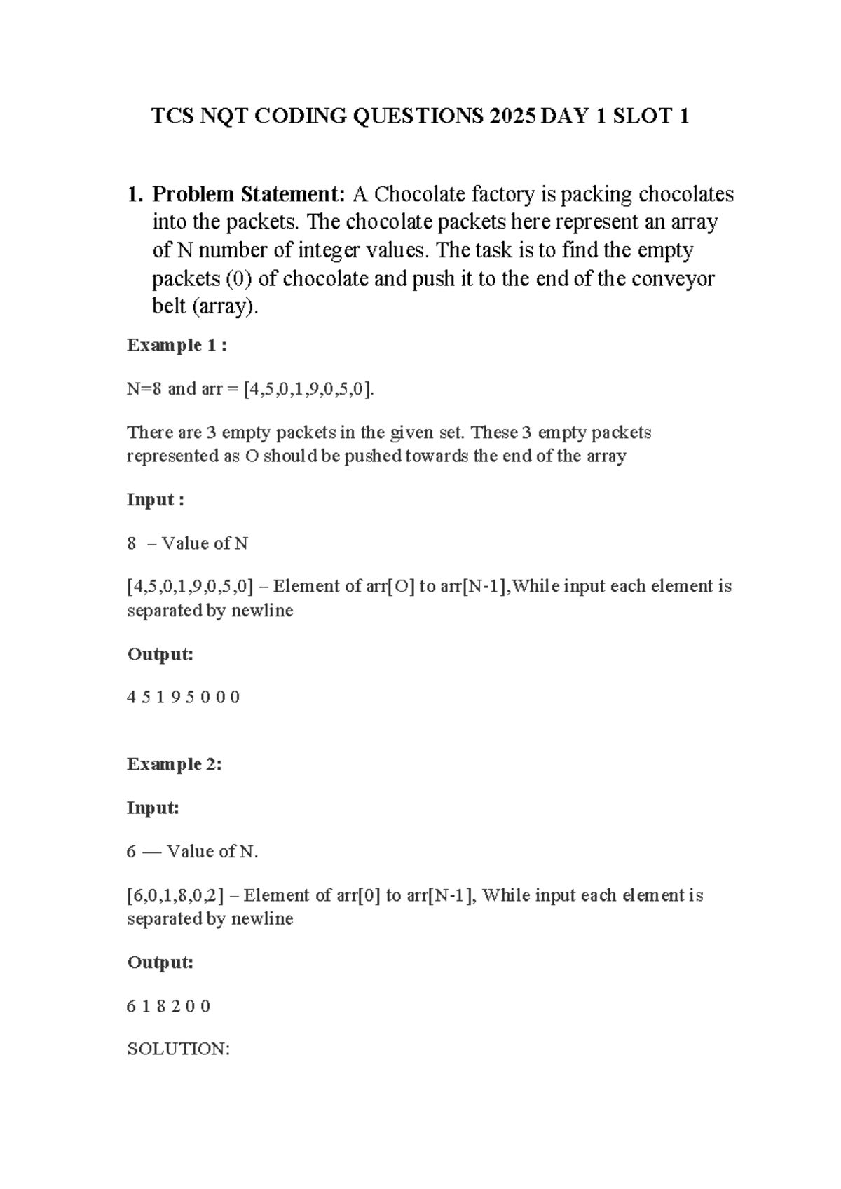 TCS NQT Coding Questions 2025 - Day 1 Slot 1 Solutions - Studocu