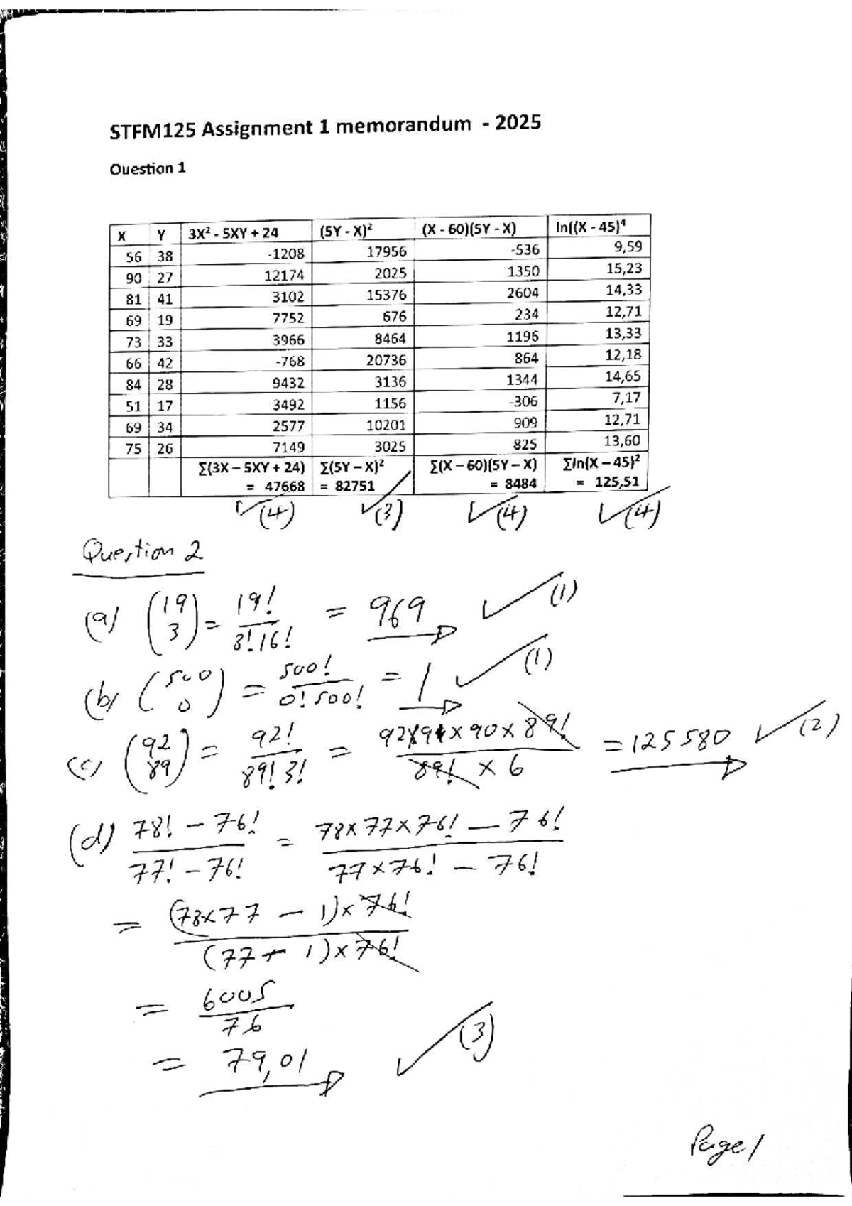 STFM125 Assignment 1 Memorandum - 2025 Solutions and Explanations - Studocu