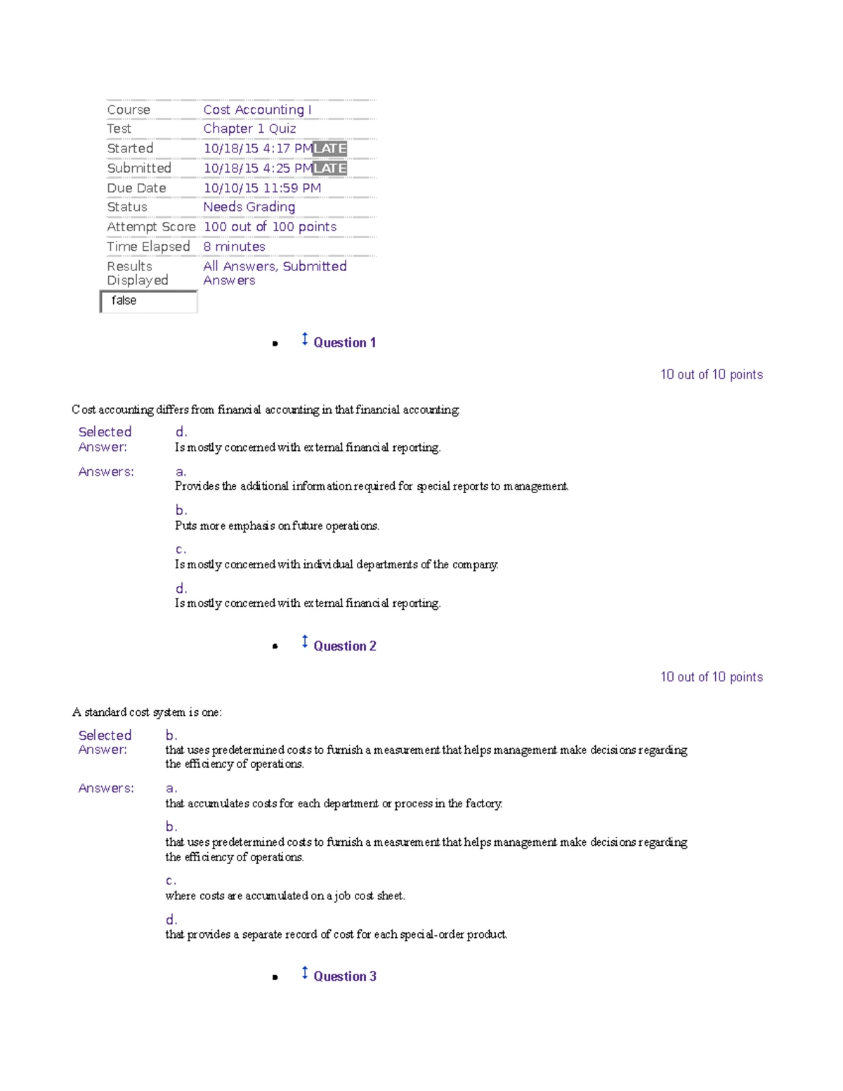 39454341 Cost Accounting Chapter 2 Quiz - - Studocu
