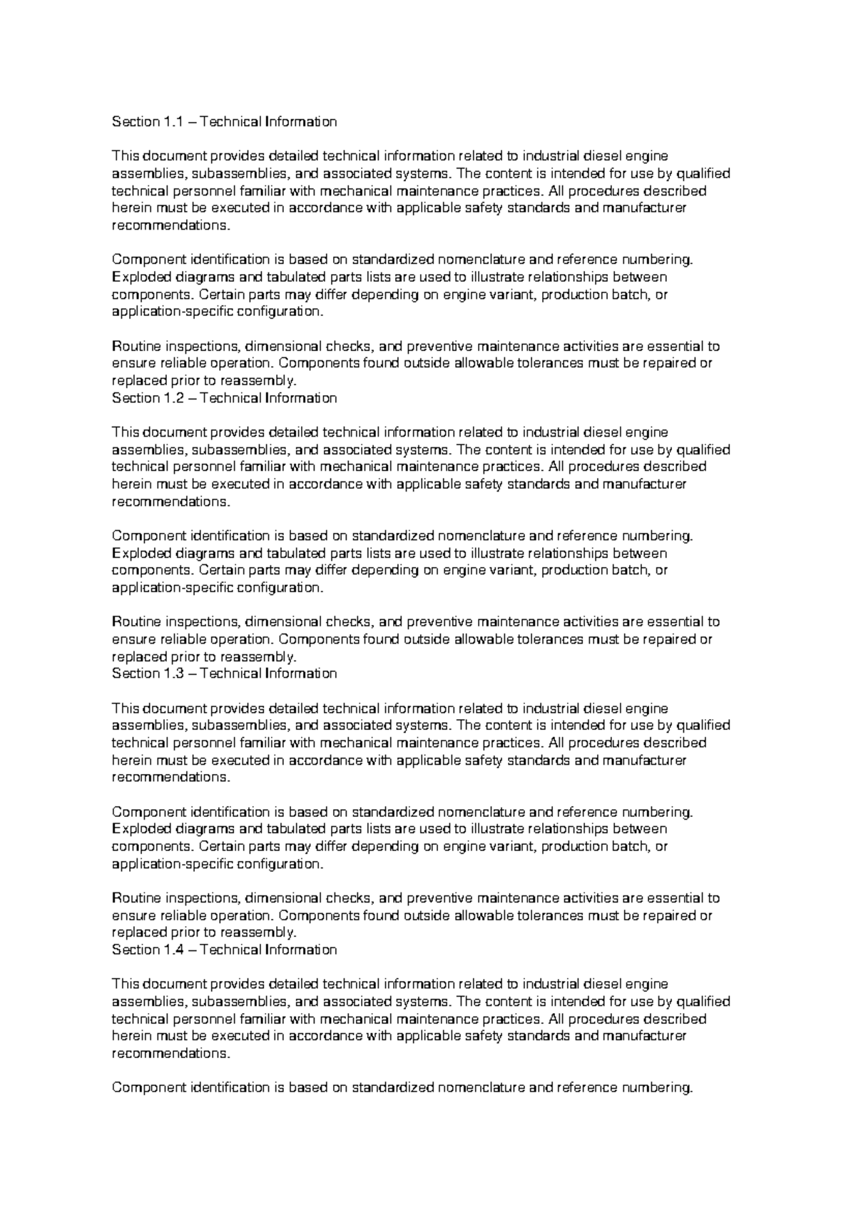 Technical Manual 3: Industrial Diesel Engine Assembly Info - Studocu