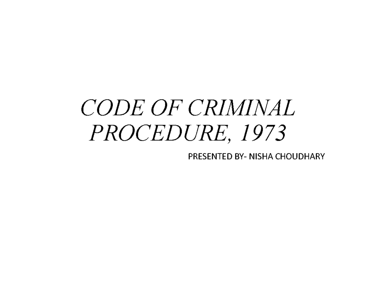 CRPC - Lecture Notes on Code of Criminal Procedure, 1973 - Studocu