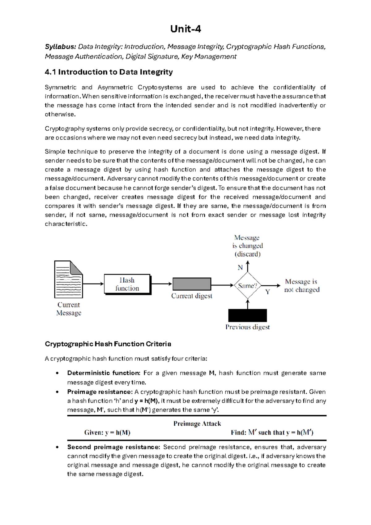 Unit-4 Notes - Cryptographic Hash Functions & Message Integrity - Studocu