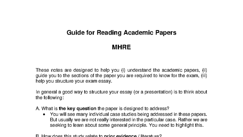 Guide for Reading Academic Papers MHRE: Exam Prep Notes - Studocu