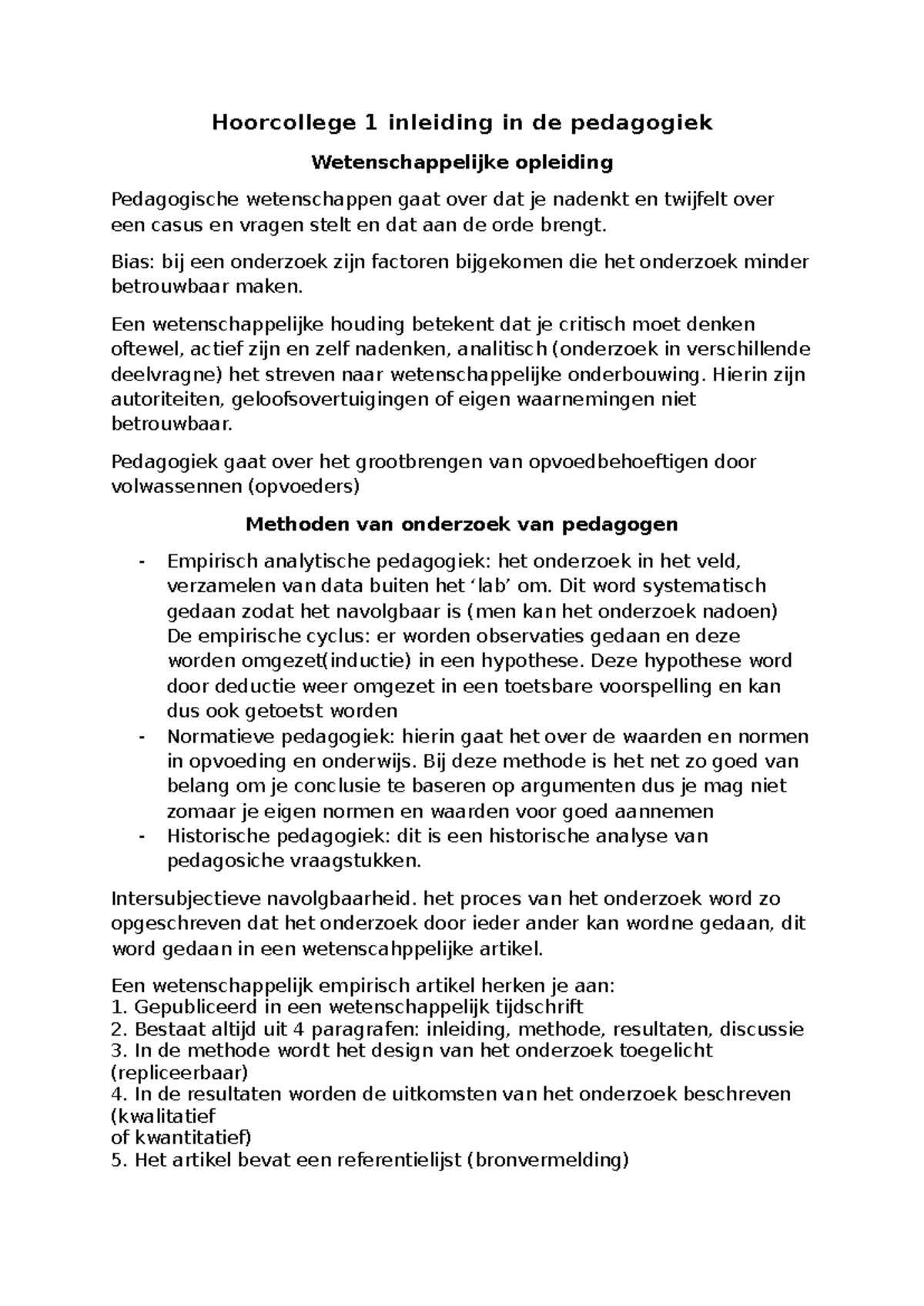 Hoorcollege 1: Inleiding in de Pedagogiek en Onderzoeksmethoden ...