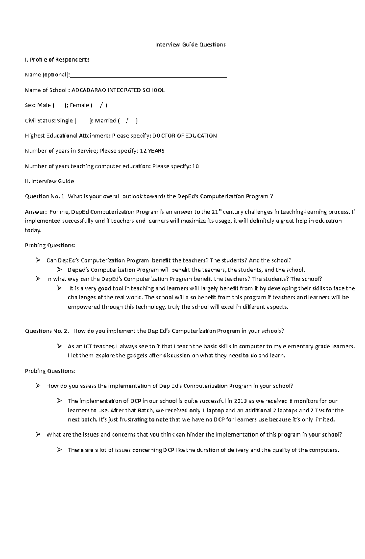 Interview Guide: DepEd Computerization Program Insights - Studocu