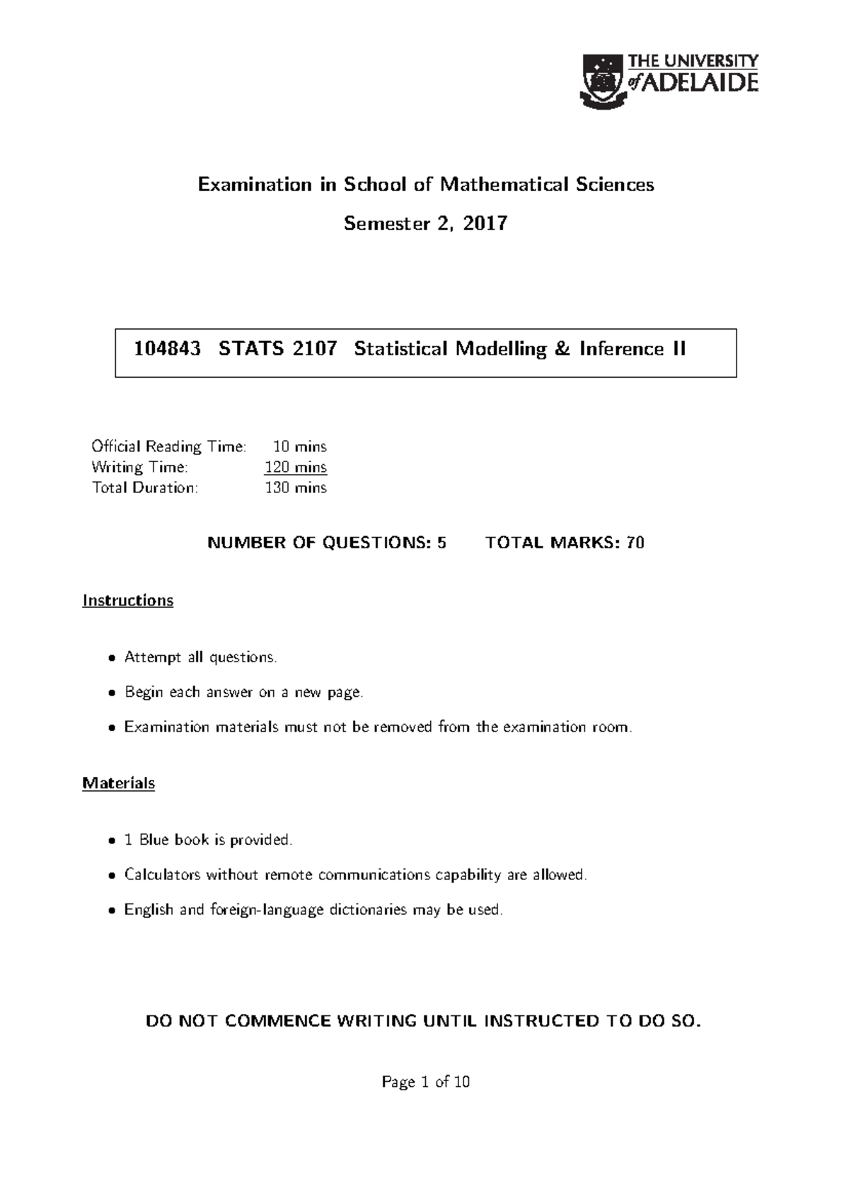 SMIE 2017-1 - Statistical Modelling & Inference II Final Exam Prep ...
