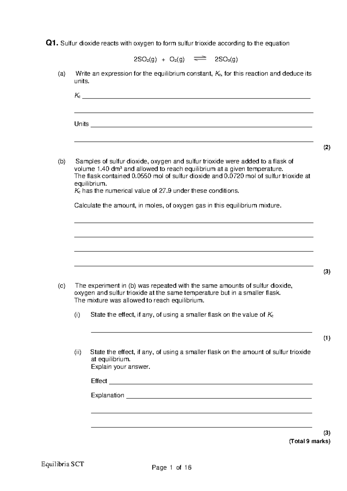 Equilibria SCT - Detailed Questions and Answers on Chemical Equilibrium ...