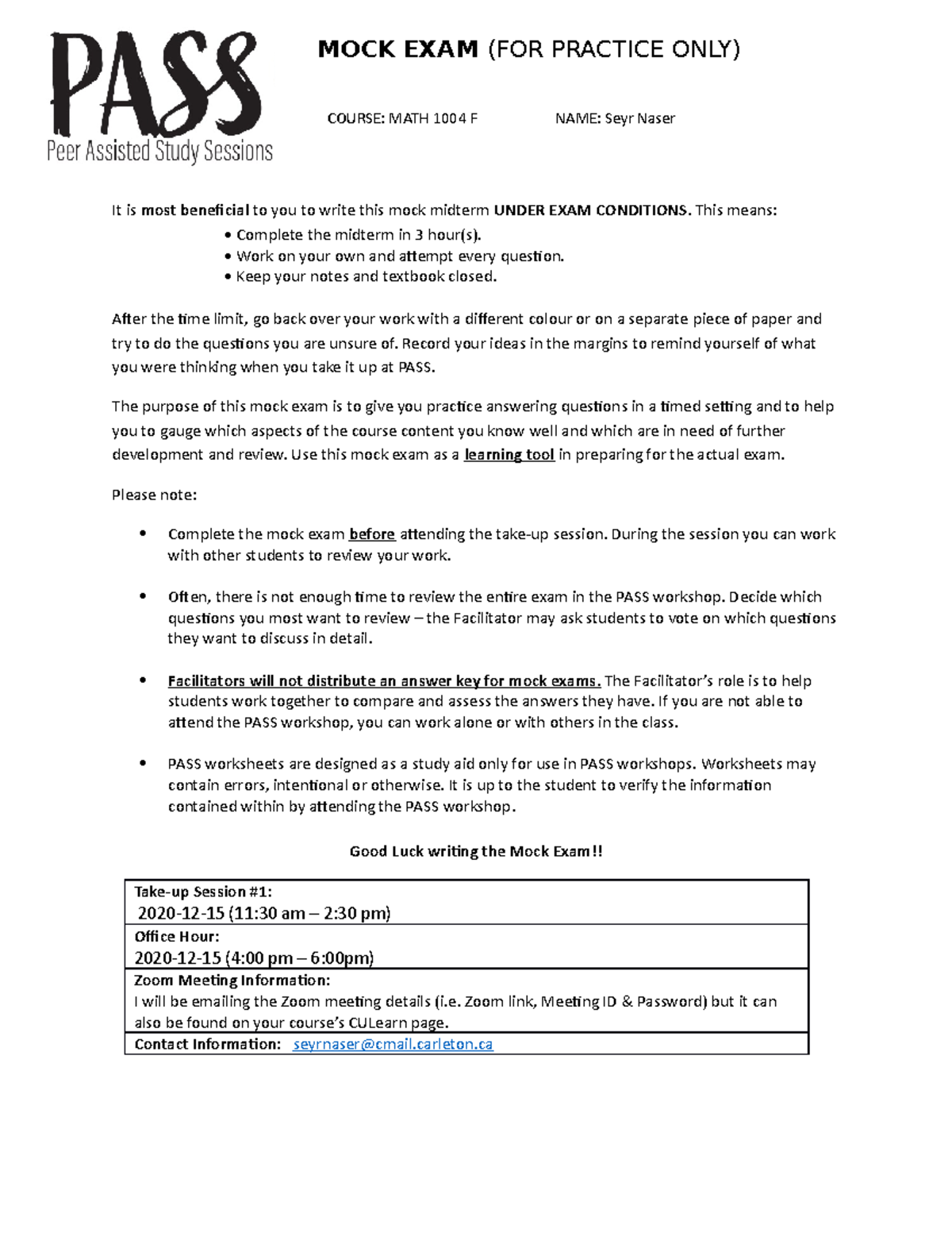 MATH 1004 F Final Mock Exam Questions & Answers for 2020 - Studocu