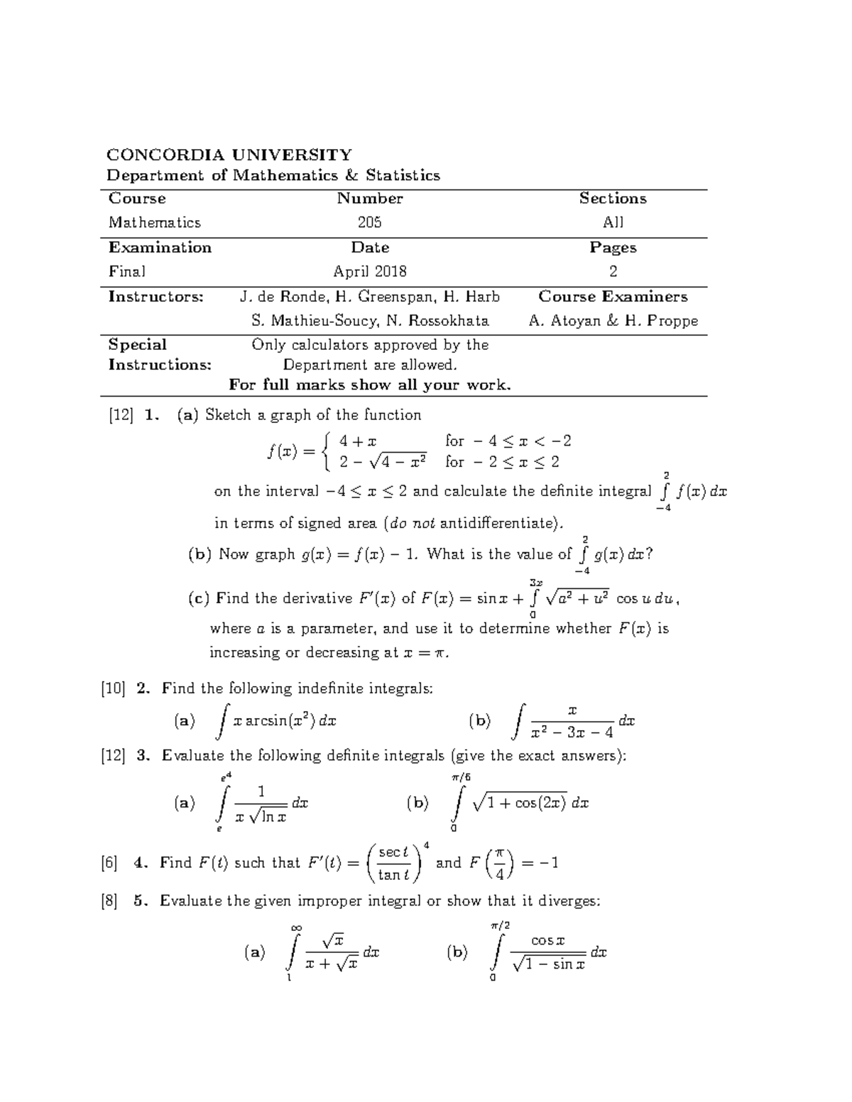 Final Apr 2018 - CONCORDIA UNIVERSITY Department of Mathematics ...