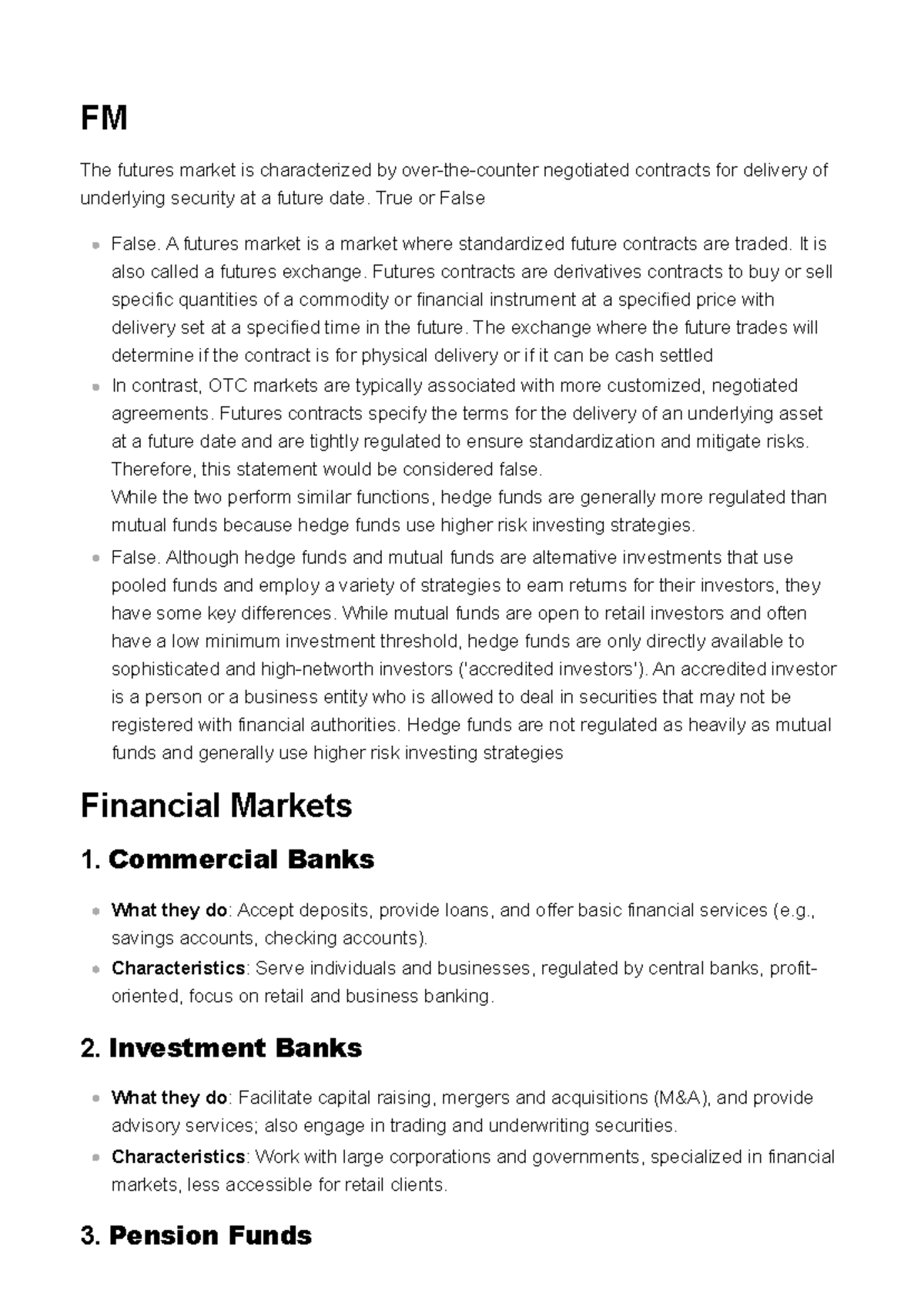 FM - Futures Market Overview and Financial Institutions Notes - Studocu