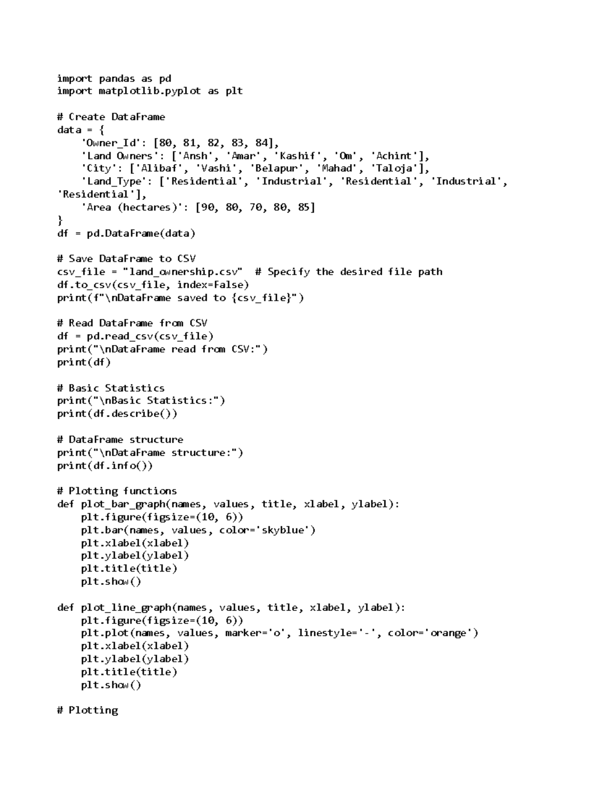 Final Project: DataFrame Operations and Plotting in IP Class 12 - Studocu
