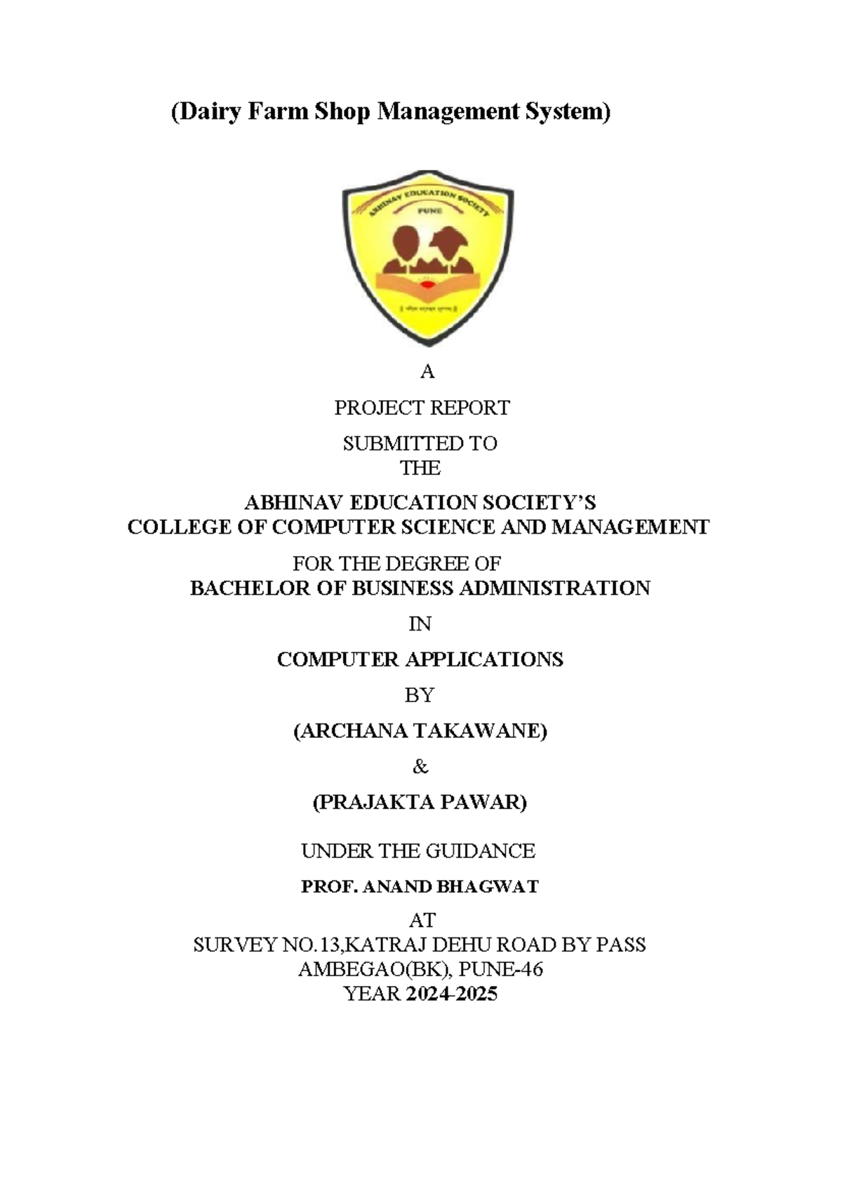 Dairy farm shop management system project report for BBA (CA) - Studocu