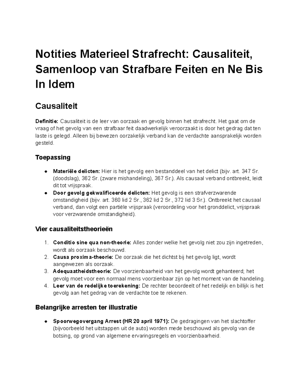 Notities Materieel Strafrecht: Causaliteit en Samenloop - Studocu