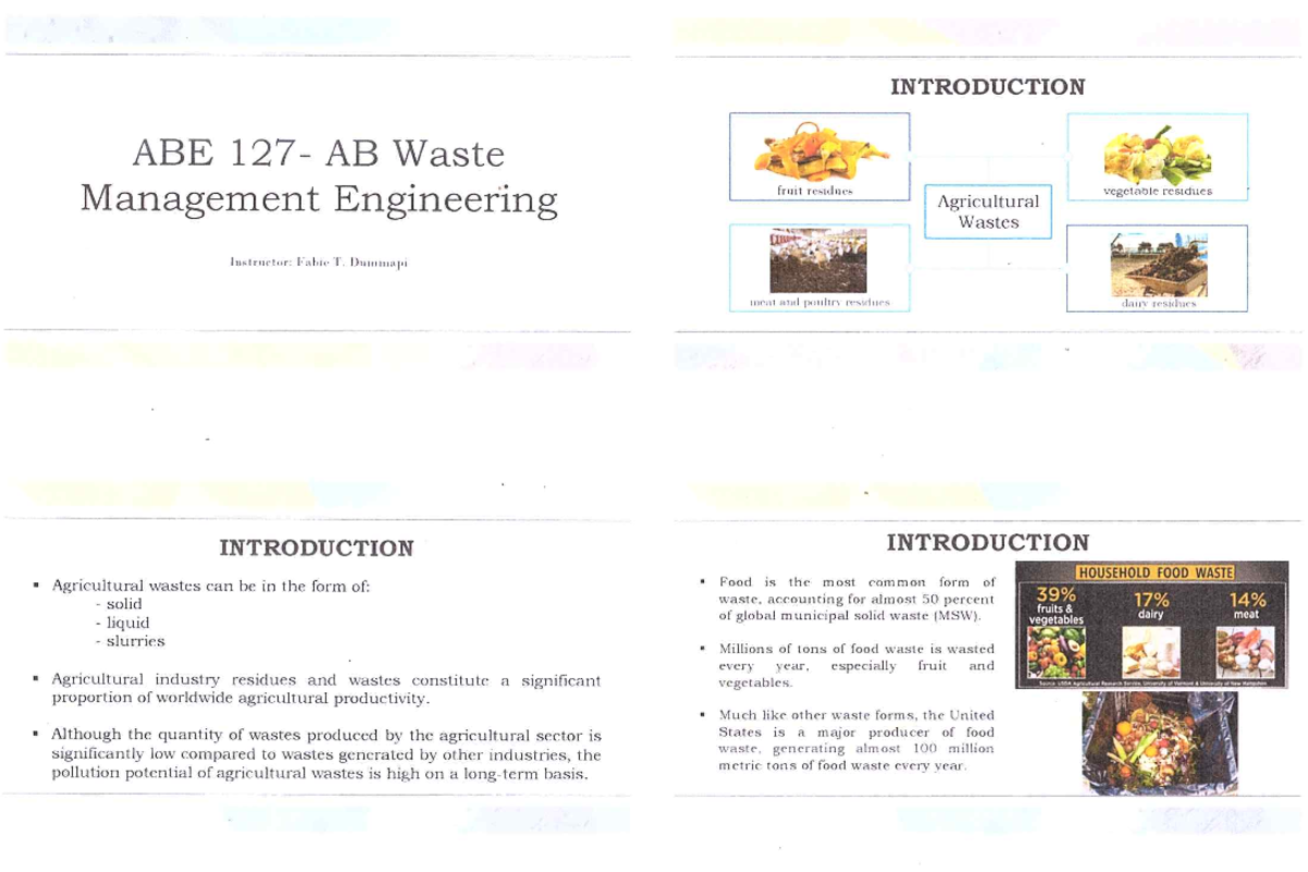 ABE 127 AB Final Exam Notes on Agricultural Waste Management - Studocu