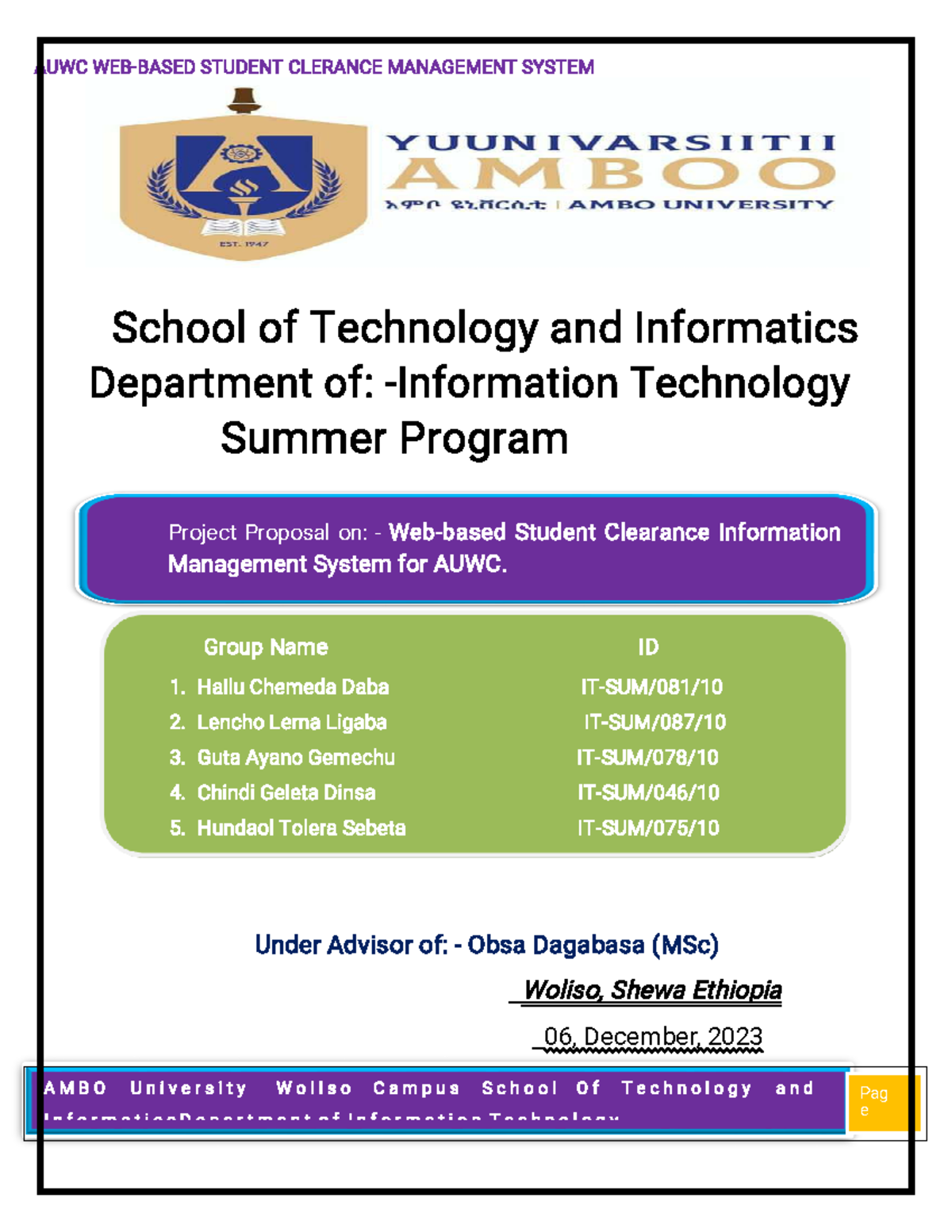 AUWC IT Summer Project: Web-Based Student Clearance System - Studocu