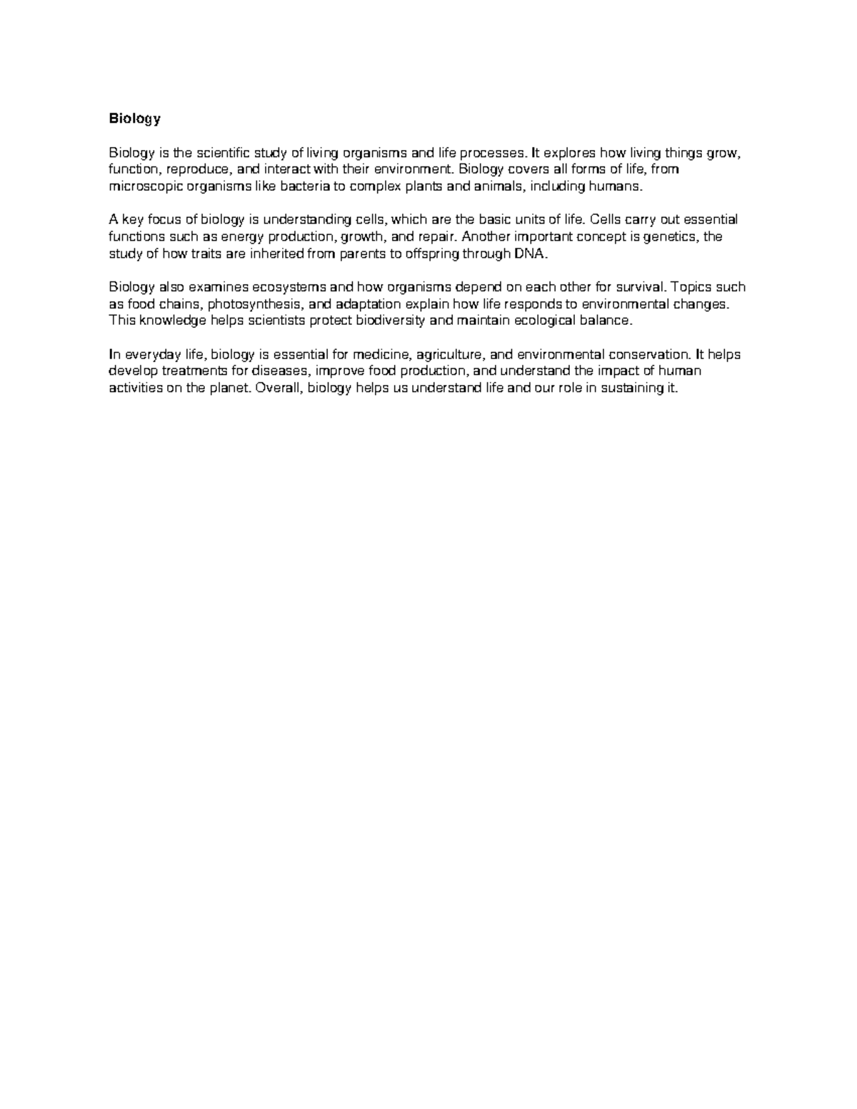 Biology 101: Key Concepts in Life Sciences - One Page Summary - Studocu